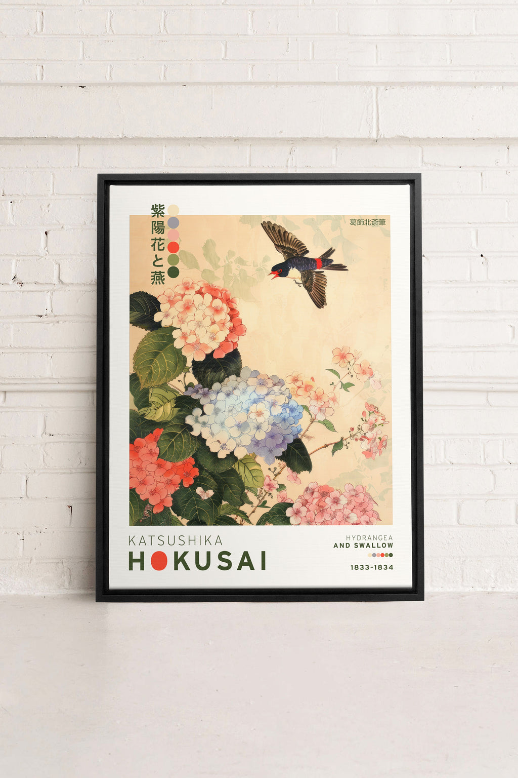 HYDRANGEA AND SWALLOW, Stretched Canvas Artwork