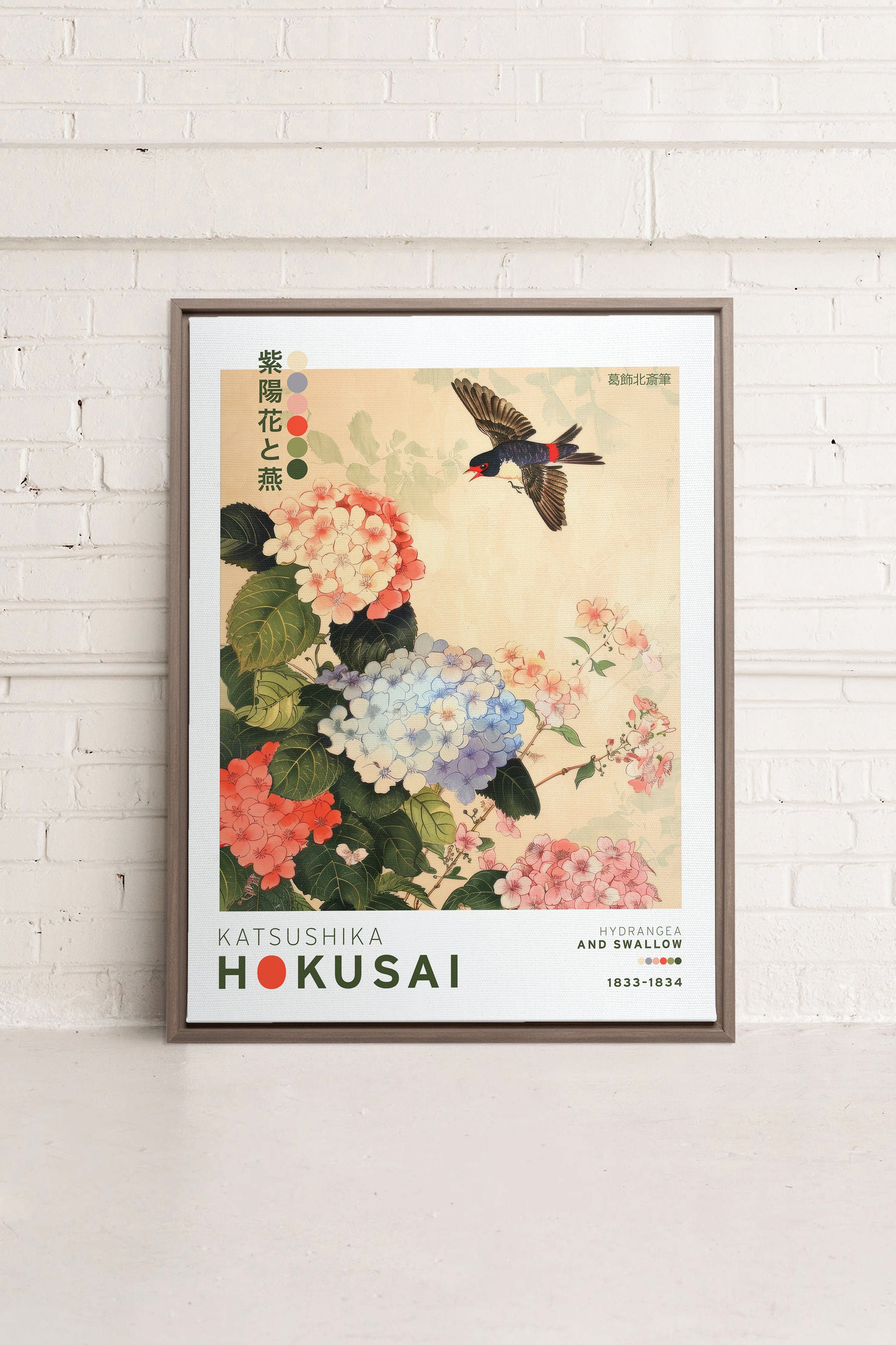HYDRANGEA AND SWALLOW, Stretched Canvas Artwork