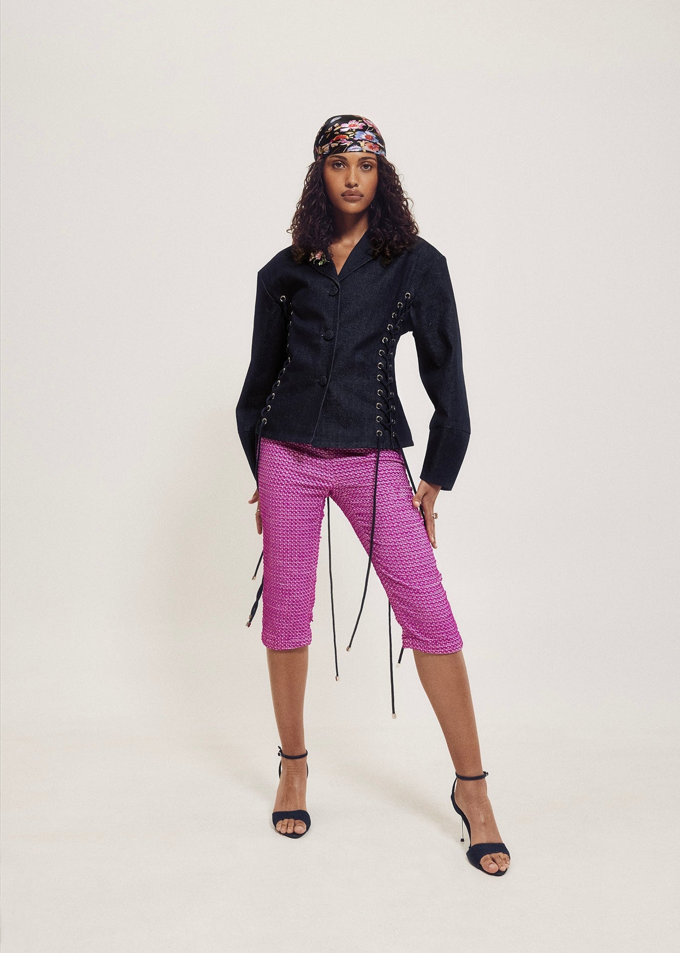 Lace Up Exaggerated Sleeve Denim Jacket
