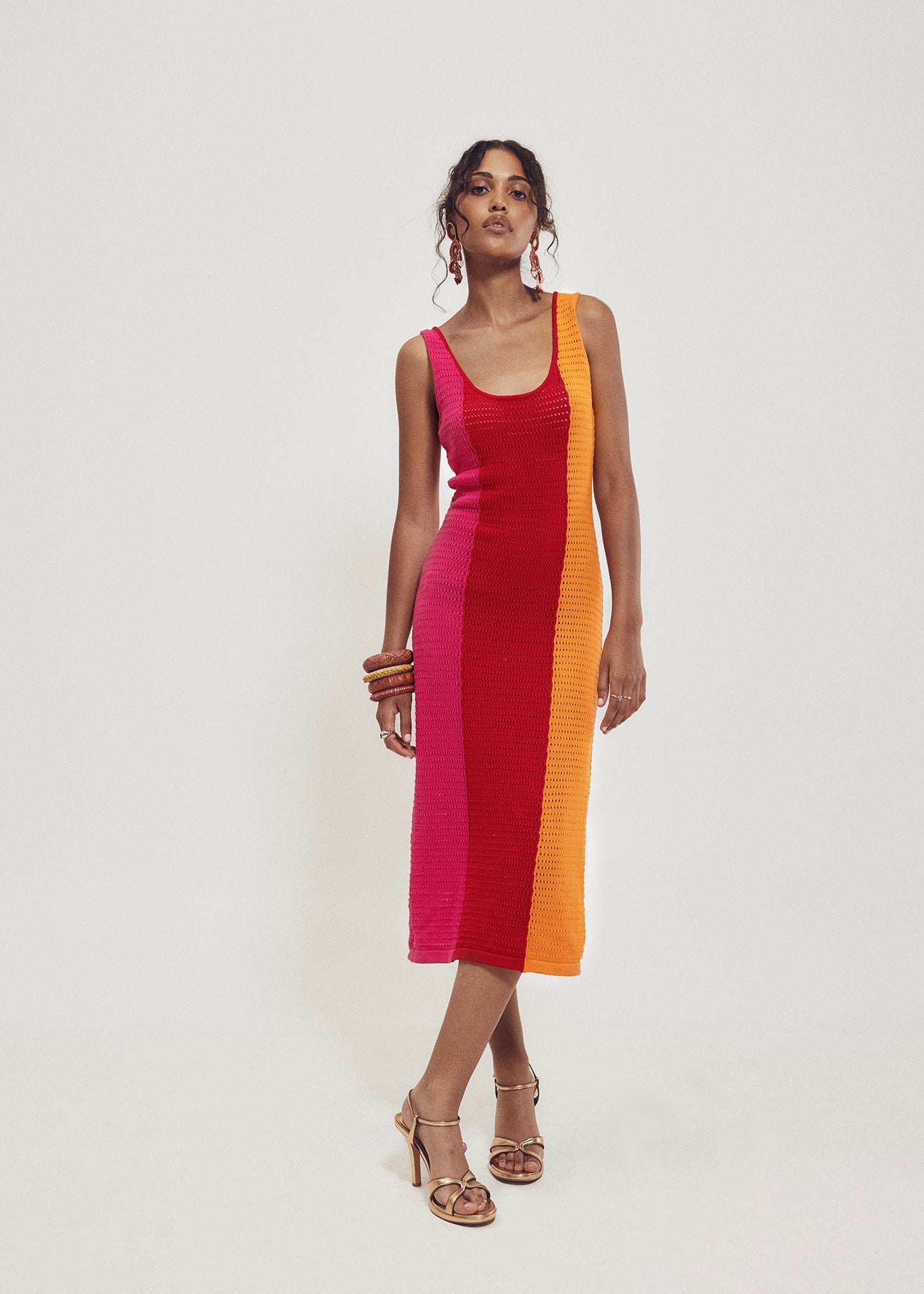 Tri Colour Crochet Knit Dress
