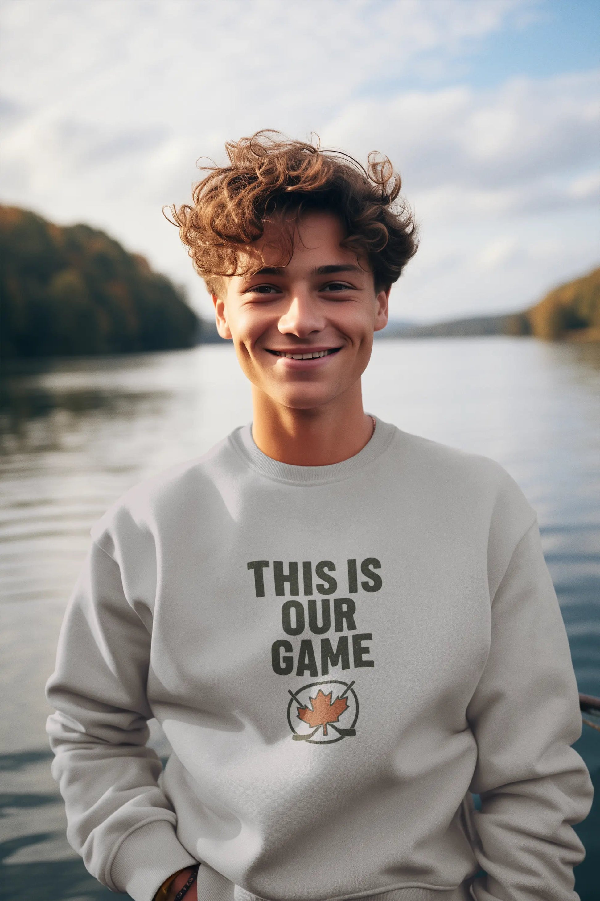 Sweat-shirt à col rond Maple Stick pour jeunes – Notre chandail de jeu, Fierté canadienne