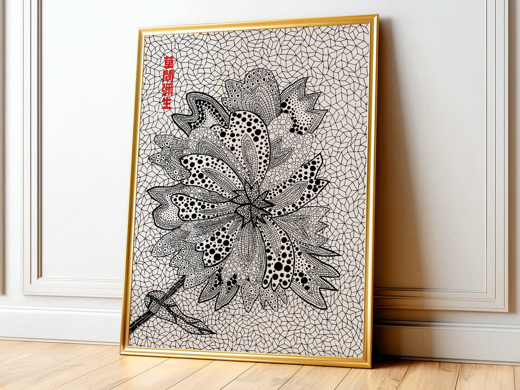 Yayoi Kusama Floral Art Print – Black and White Contemporary Poster