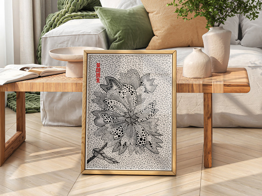 Yayoi Kusama Floral Art Print – Black and White Contemporary Poster