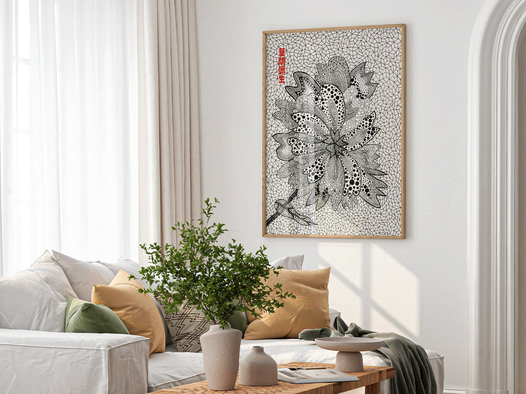 Yayoi Kusama Floral Art Print – Black and White Contemporary Poster