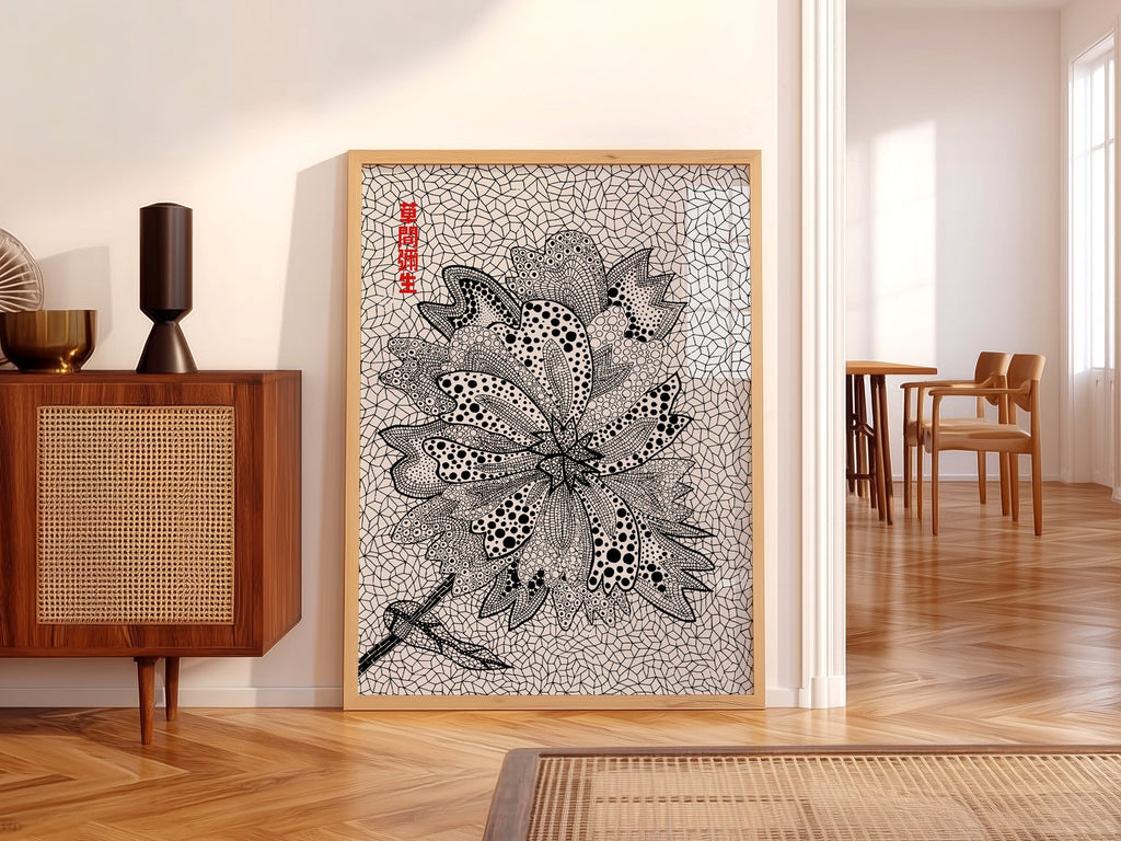 Yayoi Kusama Floral Art Print – Black and White Contemporary Poster