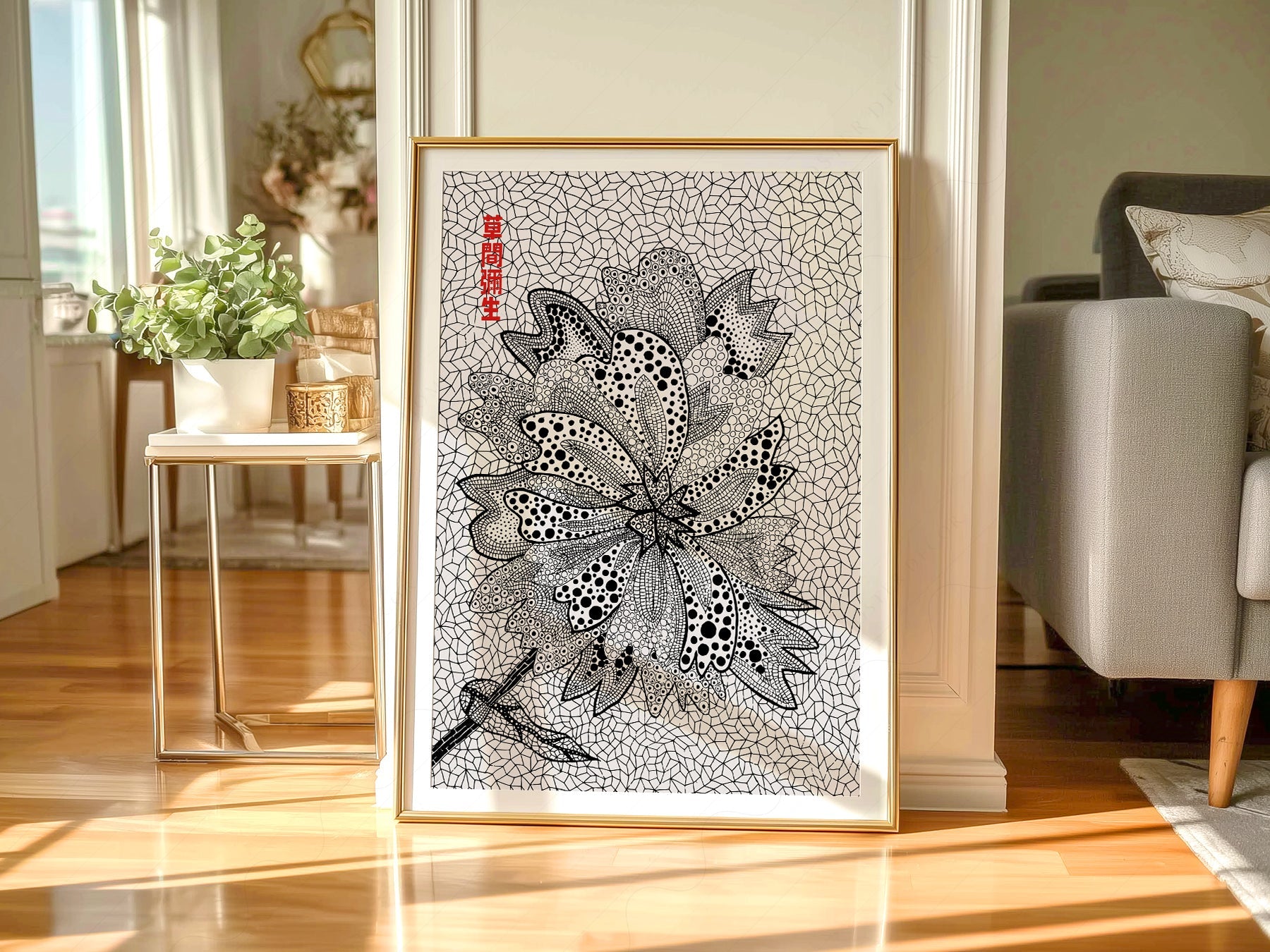 Yayoi Kusama Floral Art Print – Black and White Contemporary Poster
