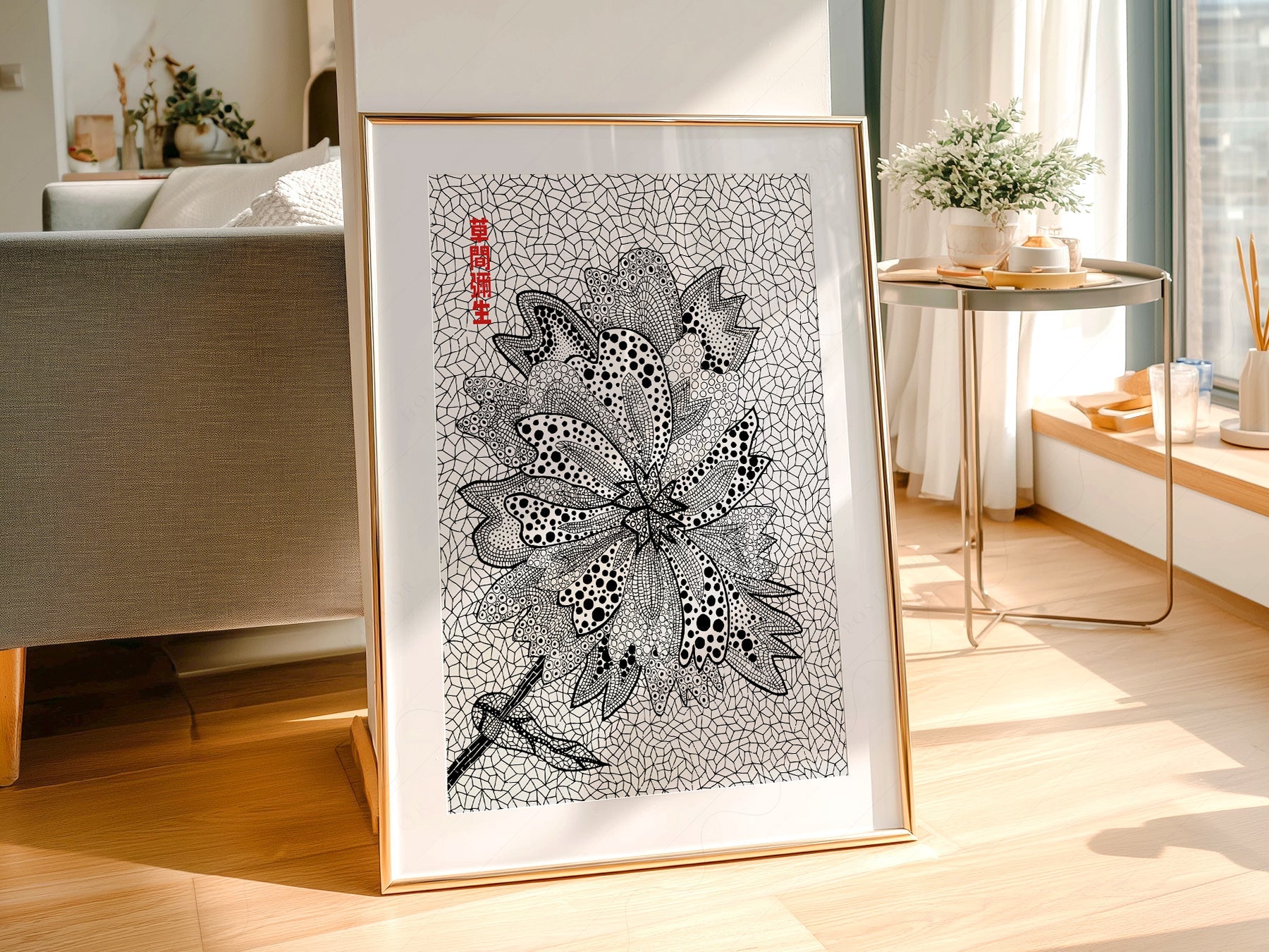 Yayoi Kusama Floral Art Print – Black and White Contemporary Poster