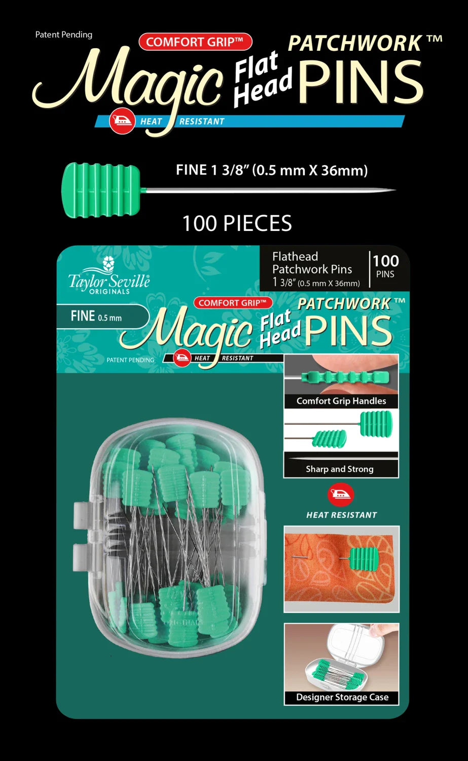 Épingles magiques - Tête plate Patchwork Fine 100 pièces
