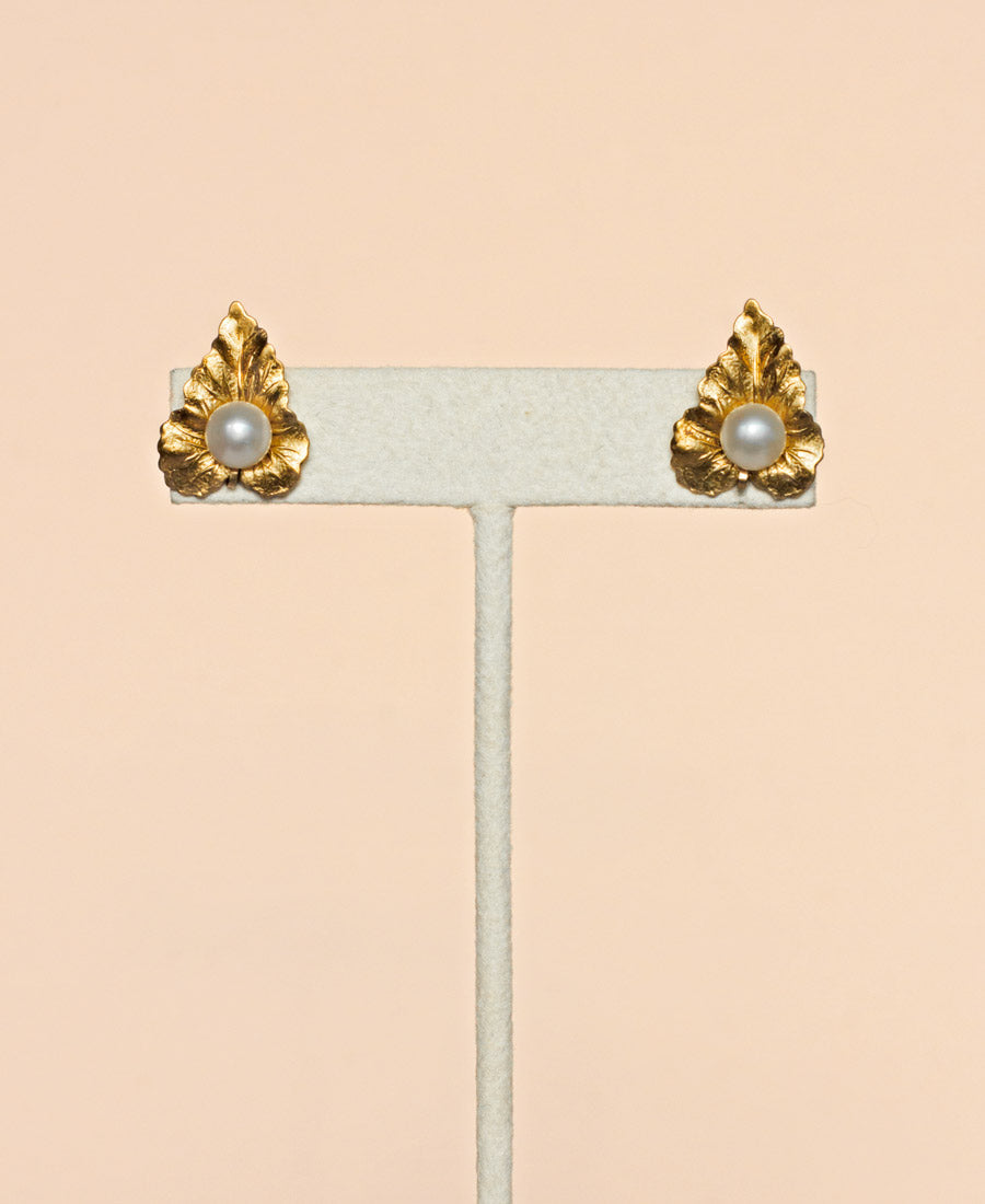 Ivy raw brass, freshwater pearl & 14K gold filled earrings