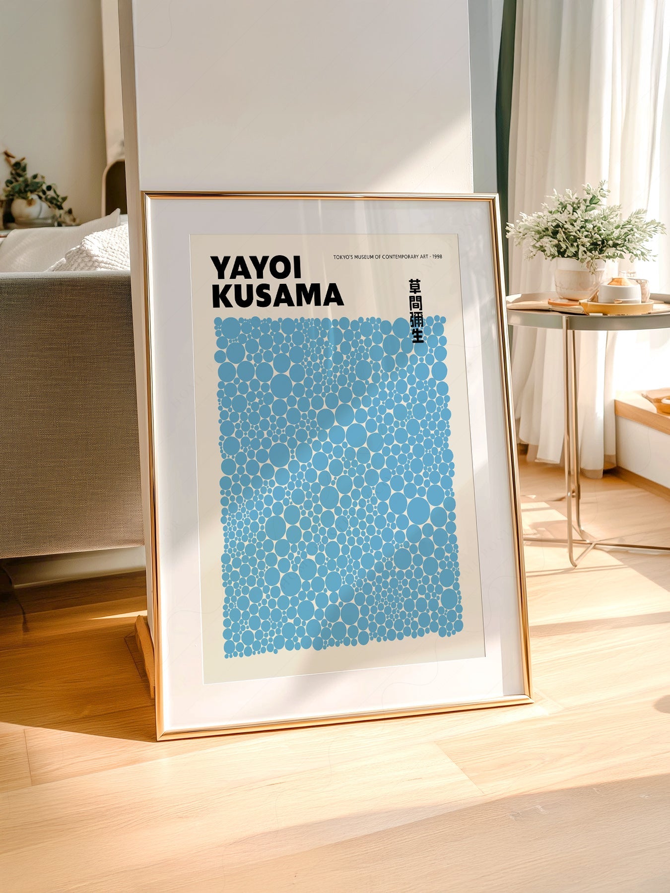 Yayoi Kusama Blue Dots Exhibition Poster – Contemporary Japanese Wall Art