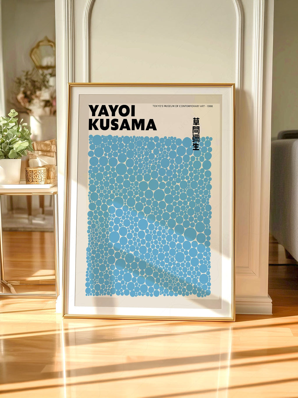 Yayoi Kusama Blue Dots Exhibition Poster – Contemporary Japanese Wall Art