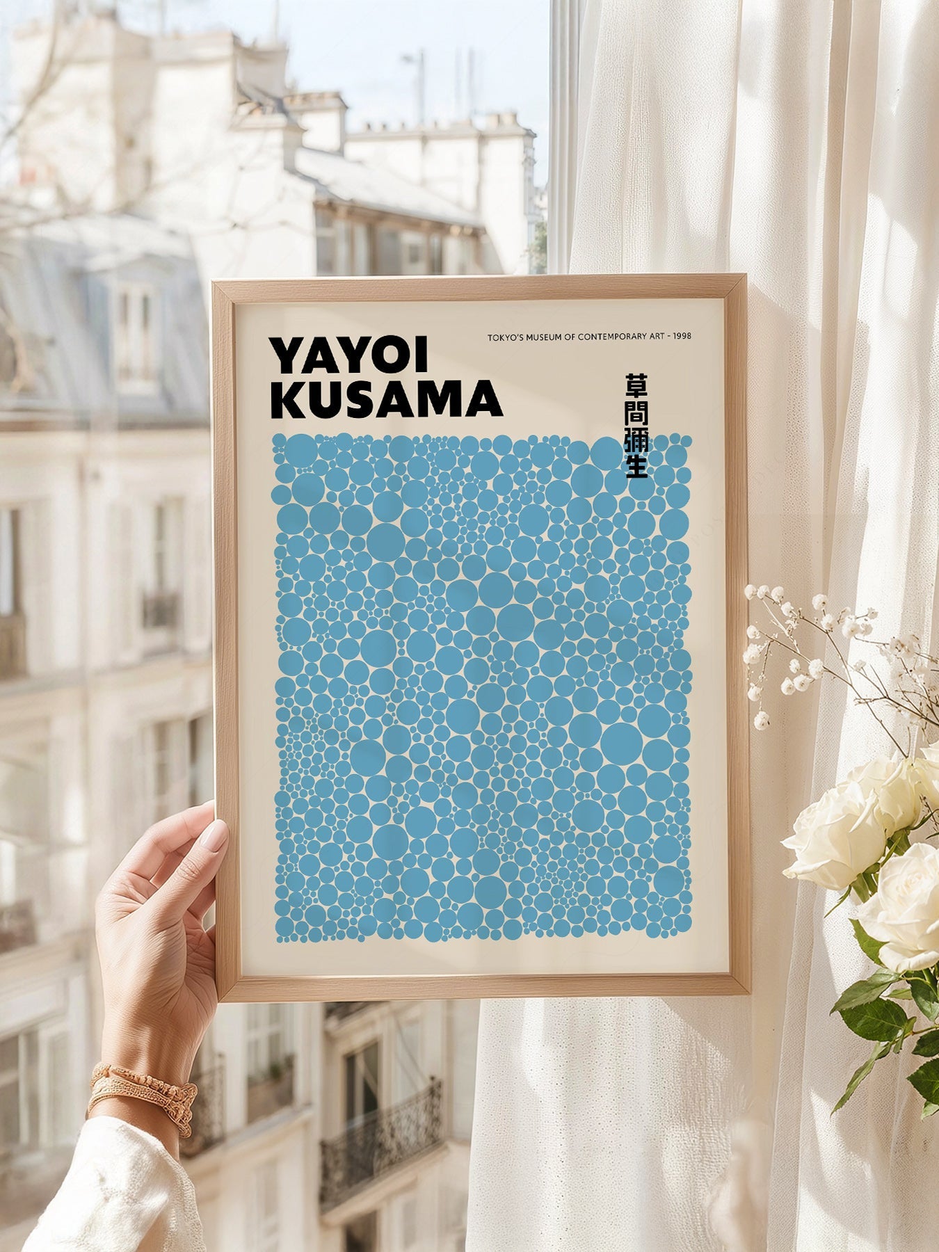 Yayoi Kusama Blue Dots Exhibition Poster – Contemporary Japanese Wall Art