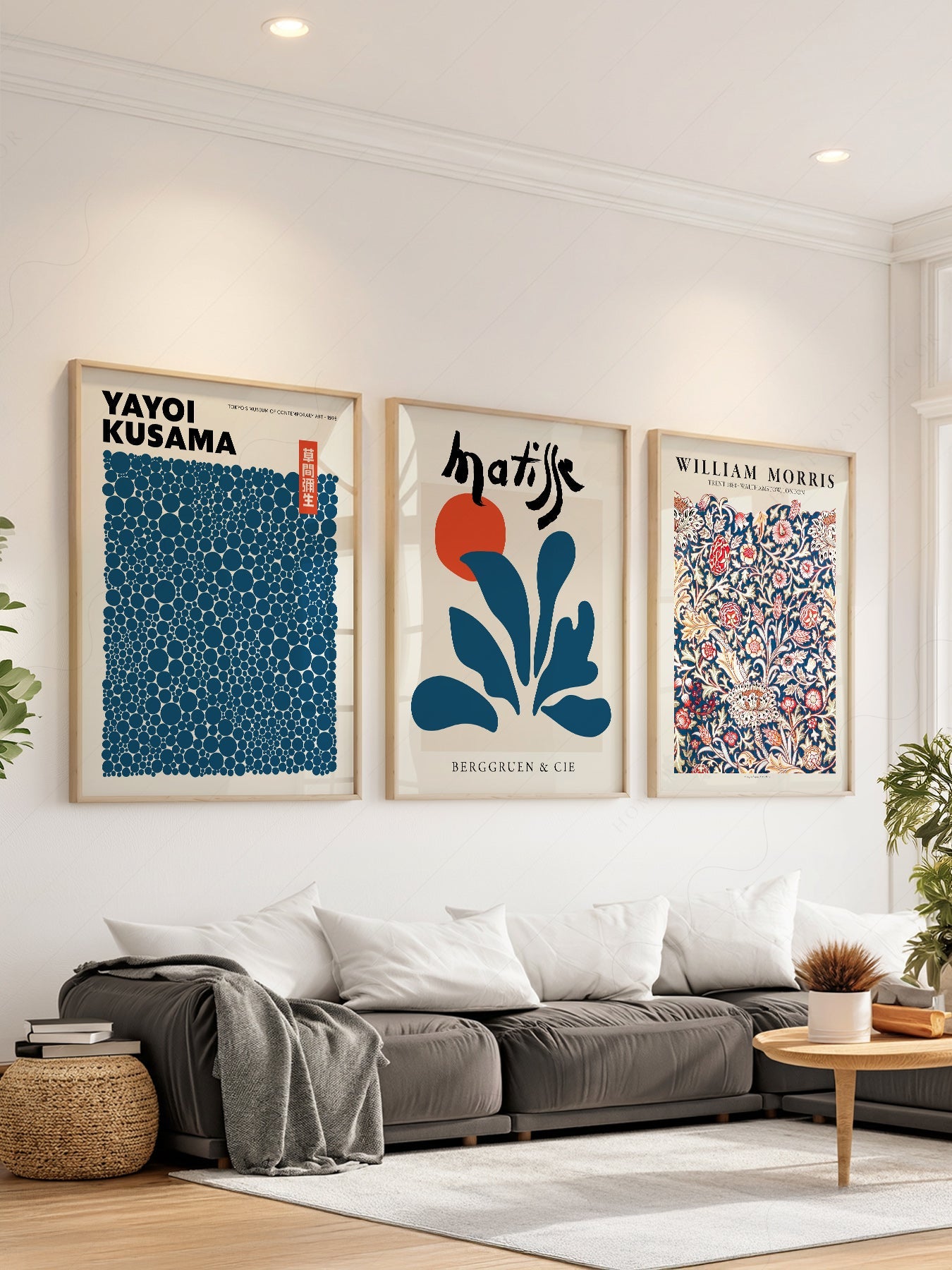 Teal Blue Gallery Wall Set – Henri Matisse, Yayoi  Kusama and Flower Market Art Prints
