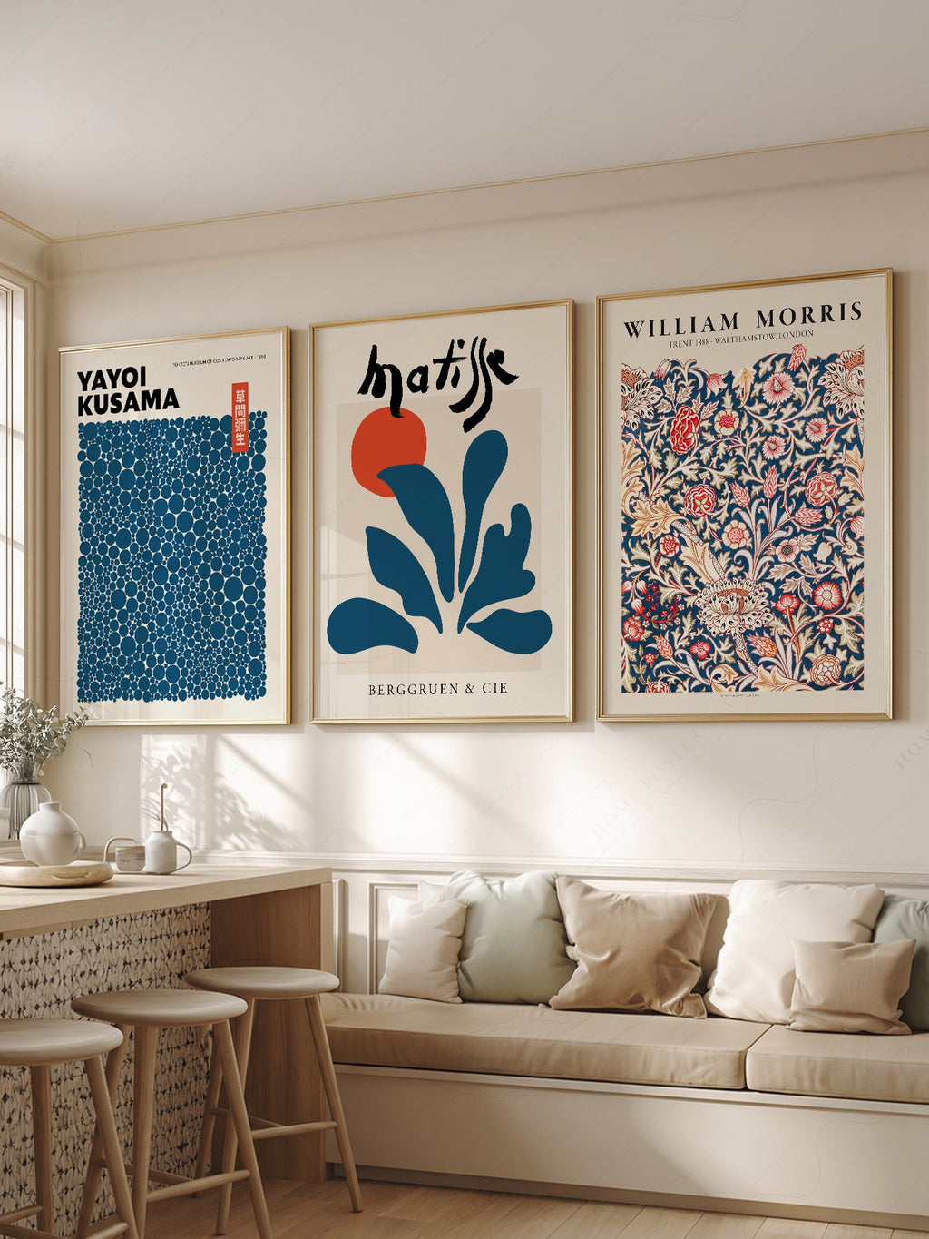 Teal Blue Gallery Wall Set – Henri Matisse, Yayoi  Kusama and Flower Market Art Prints