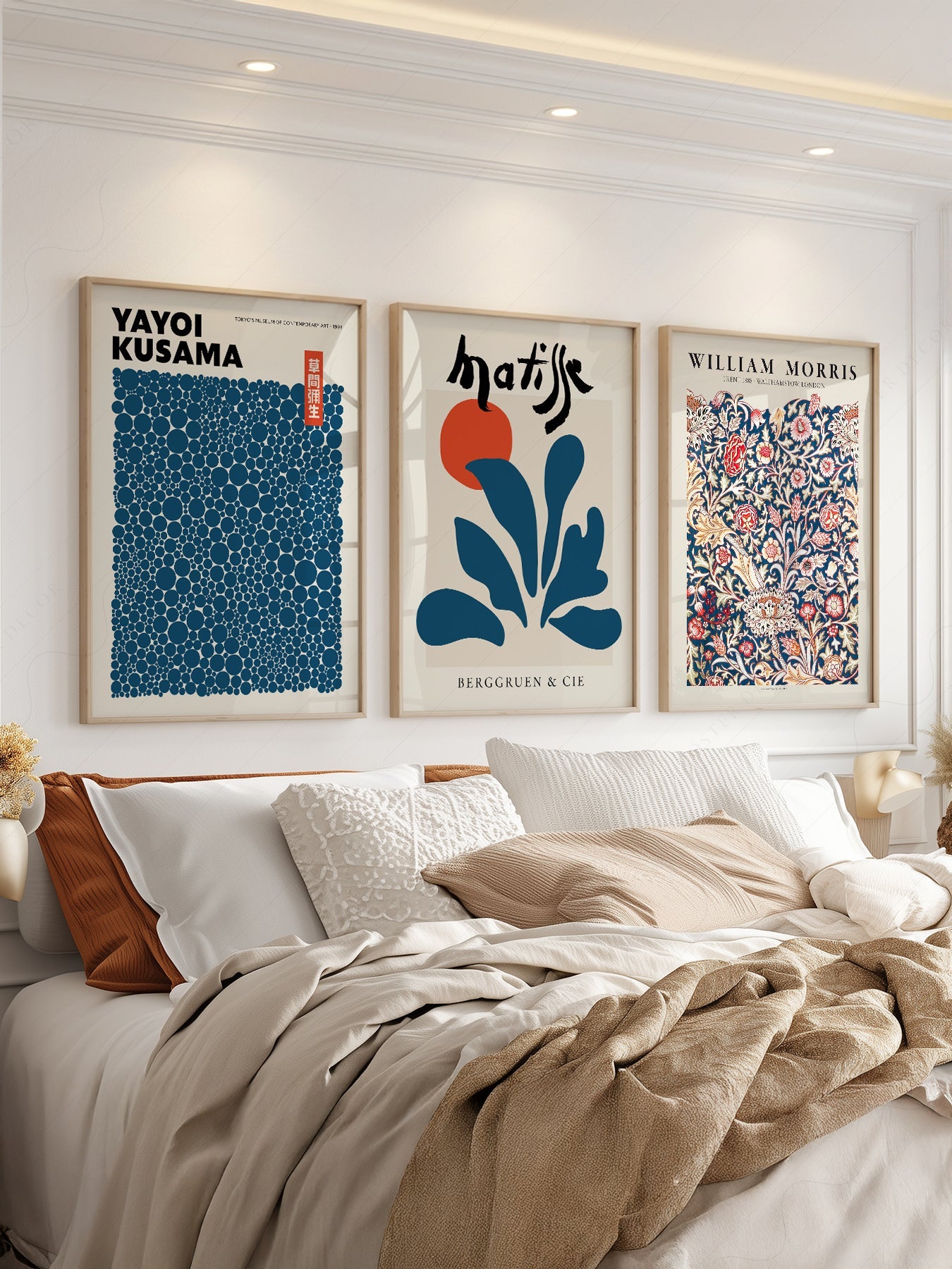 Teal Blue Gallery Wall Set – Henri Matisse, Yayoi  Kusama and Flower Market Art Prints