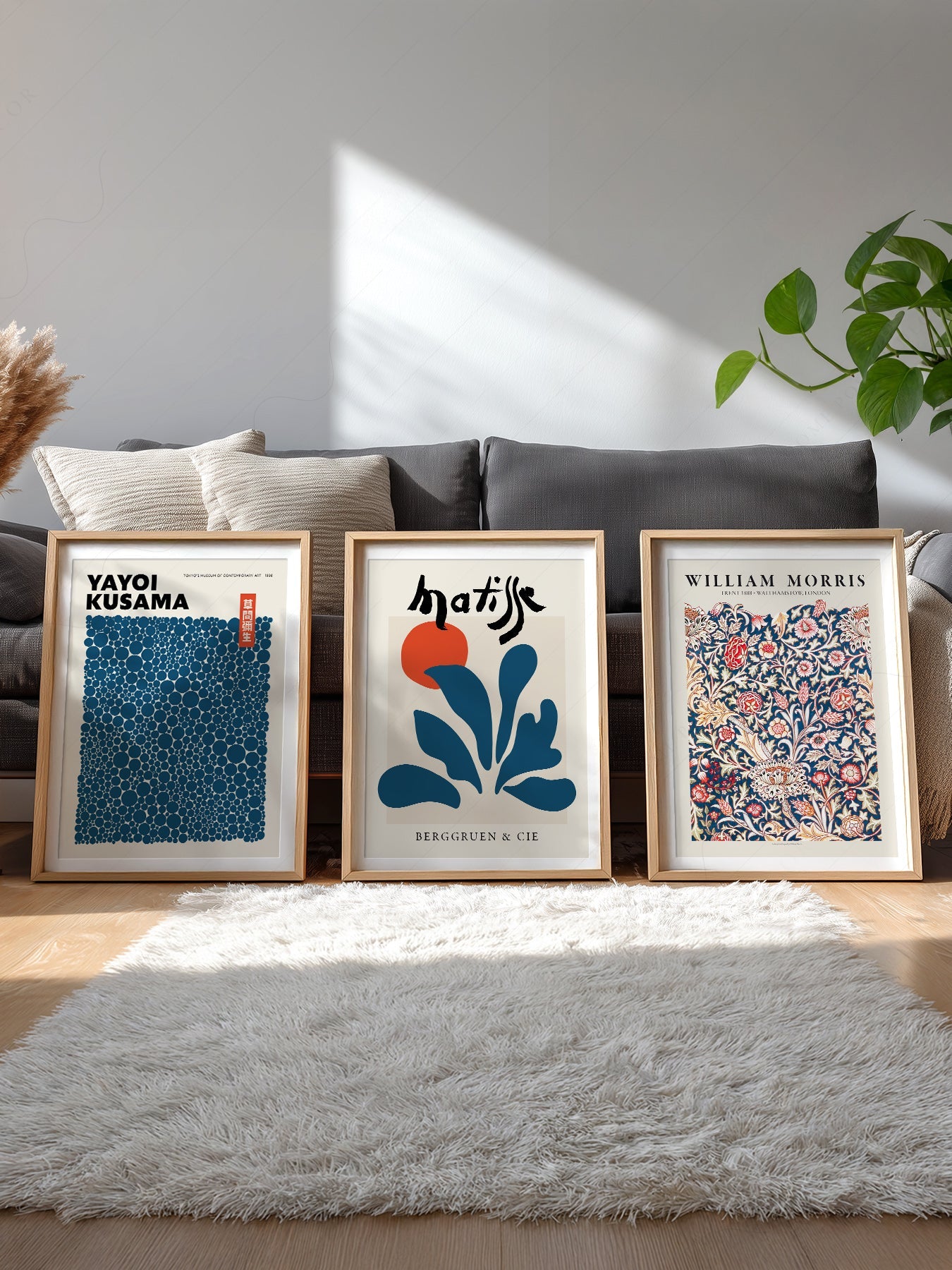 Teal Blue Gallery Wall Set – Henri Matisse, Yayoi  Kusama and Flower Market Art Prints