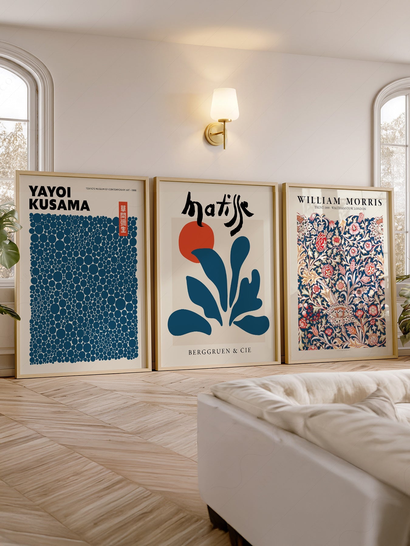 Teal Blue Gallery Wall Set – Henri Matisse, Yayoi  Kusama and Flower Market Art Prints