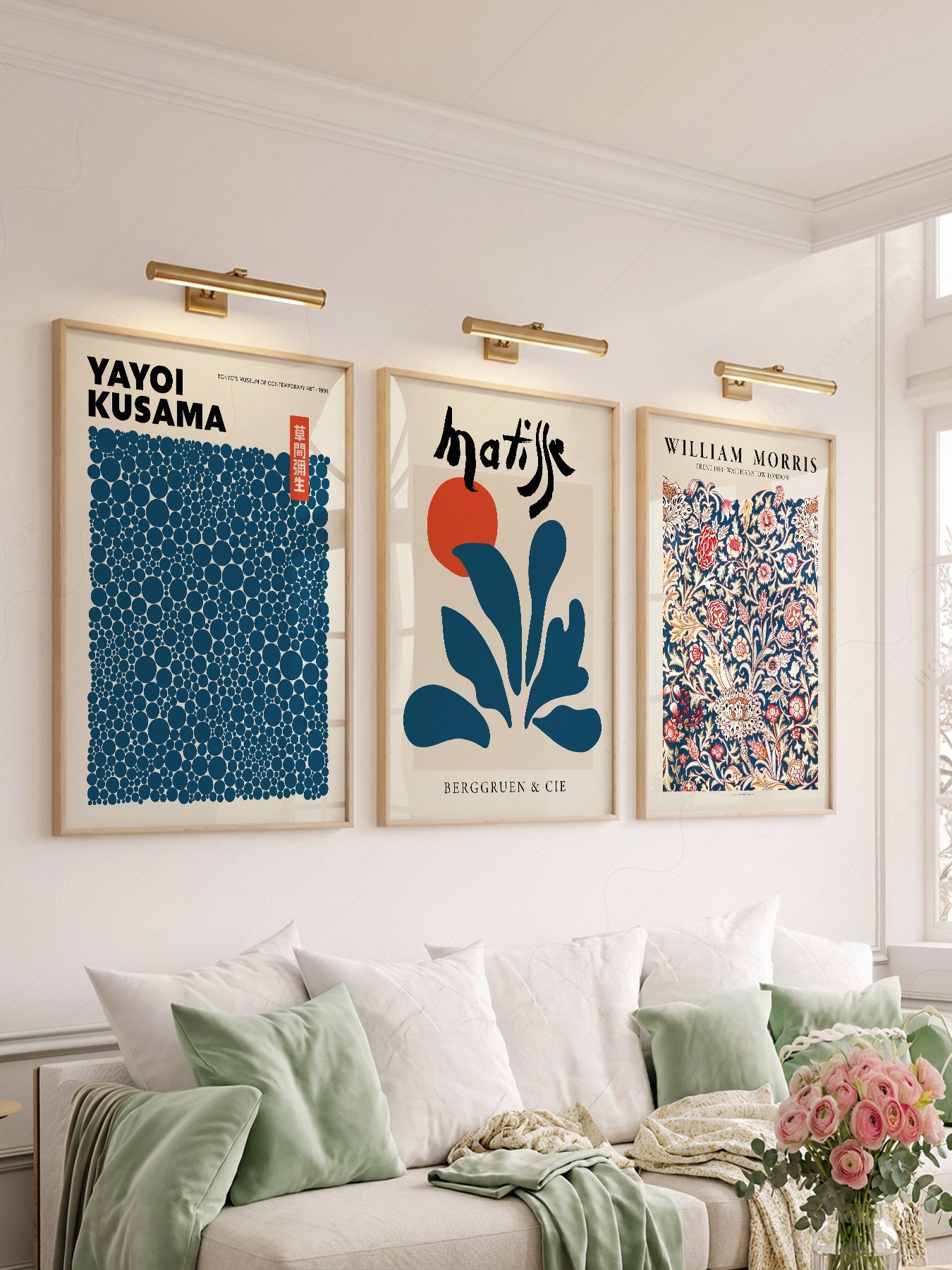 Teal Blue Gallery Wall Set – Henri Matisse, Yayoi  Kusama and Flower Market Art Prints
