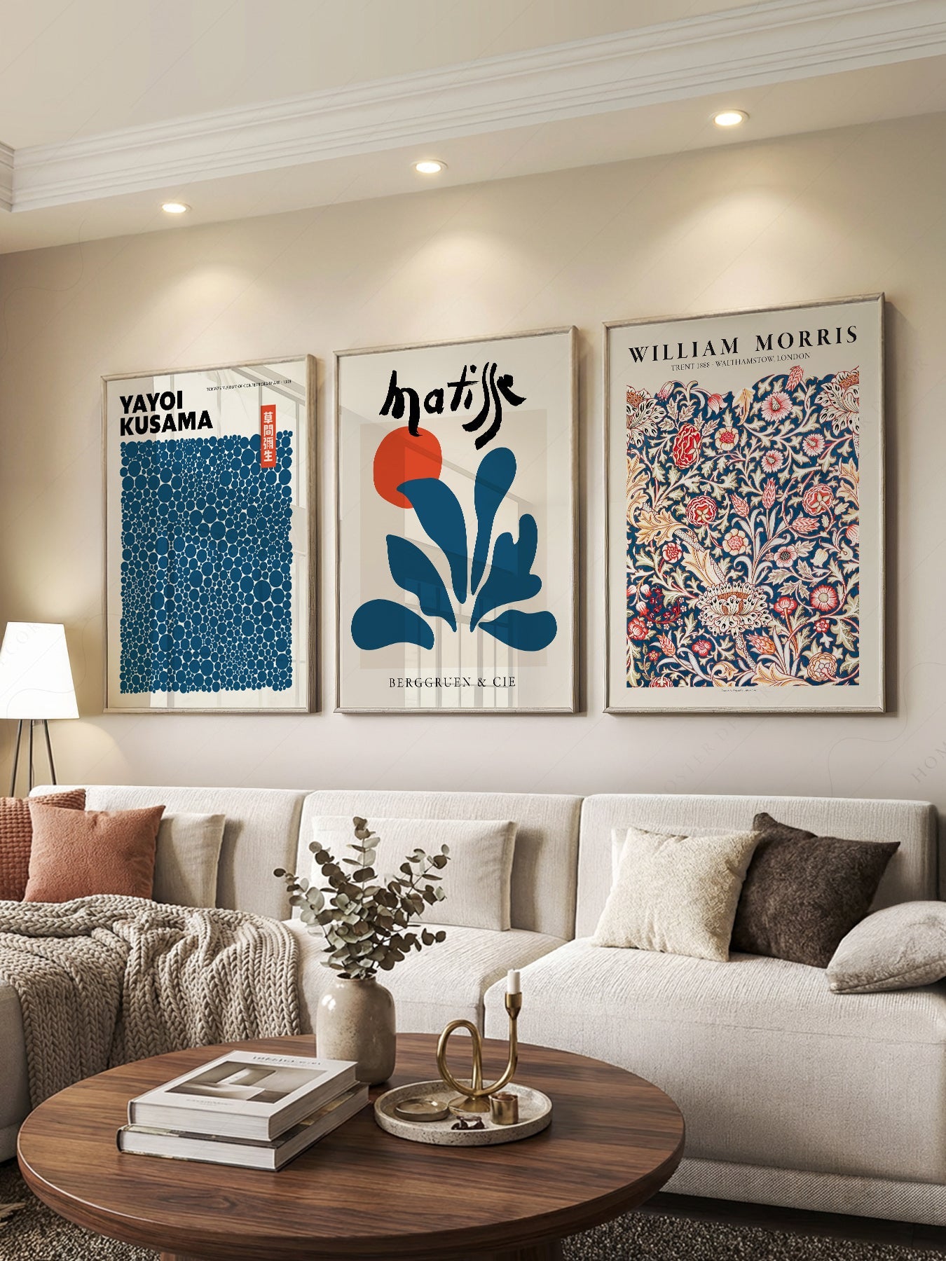 Teal Blue Gallery Wall Set – Henri Matisse, Yayoi  Kusama and Flower Market Art Prints