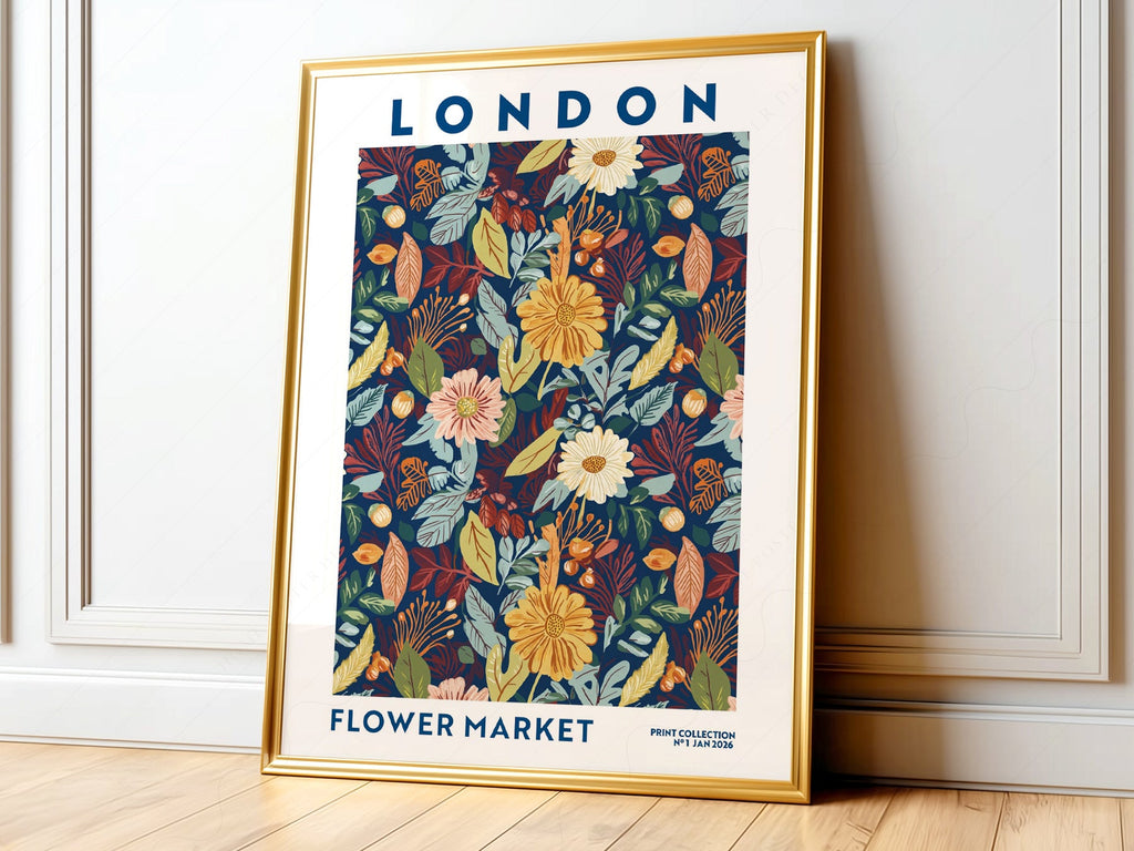 London Flower Market Print – Botanical Wall Art Autumn Floral Poster