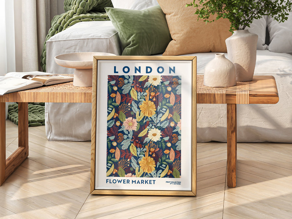 London Flower Market Print – Botanical Wall Art Autumn Floral Poster