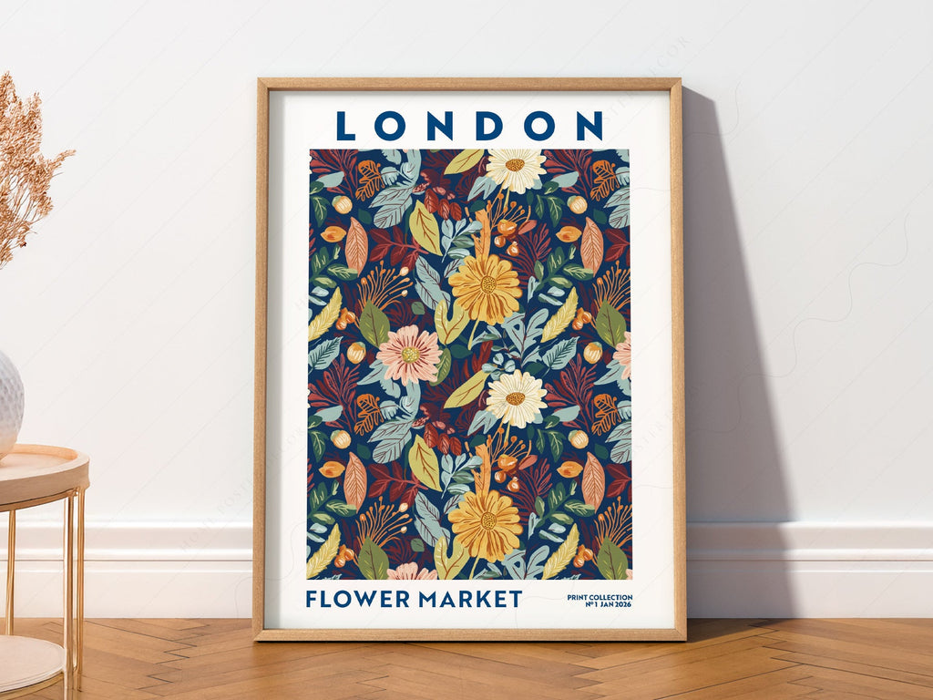London Flower Market Print – Botanical Wall Art Autumn Floral Poster