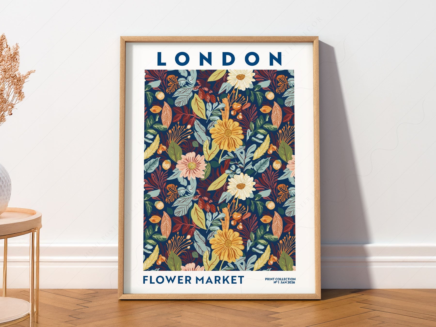 London Flower Market Print – Botanical Wall Art Autumn Floral Poster