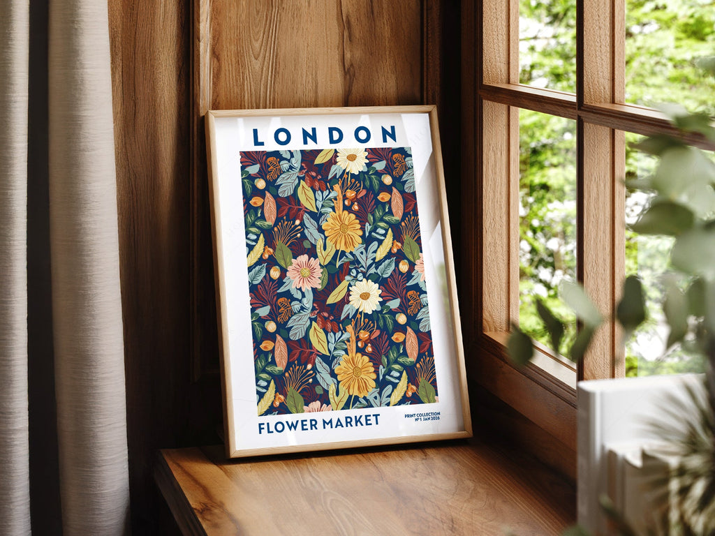 London Flower Market Print – Botanical Wall Art Autumn Floral Poster