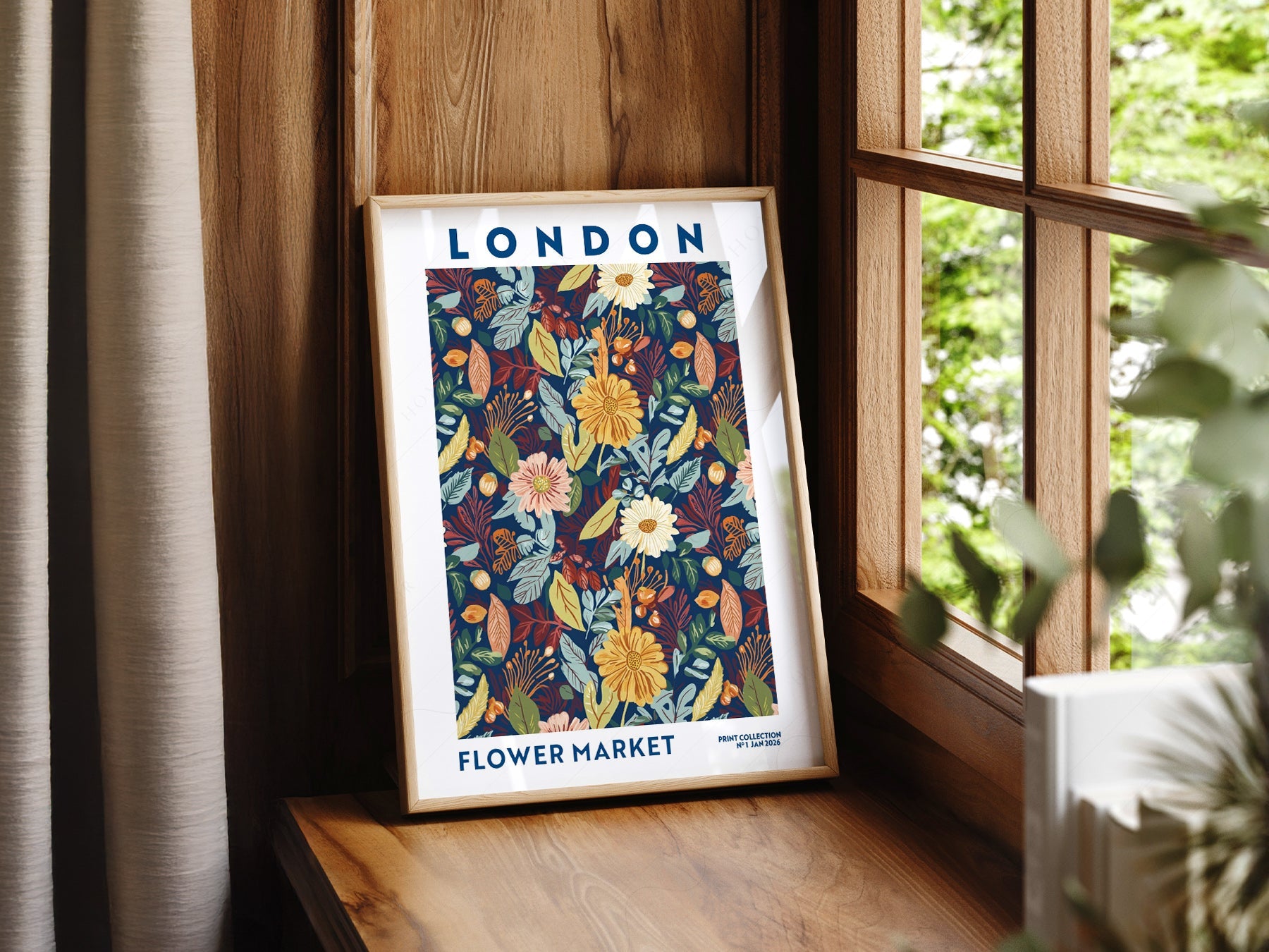 London Flower Market Print – Botanical Wall Art Autumn Floral Poster