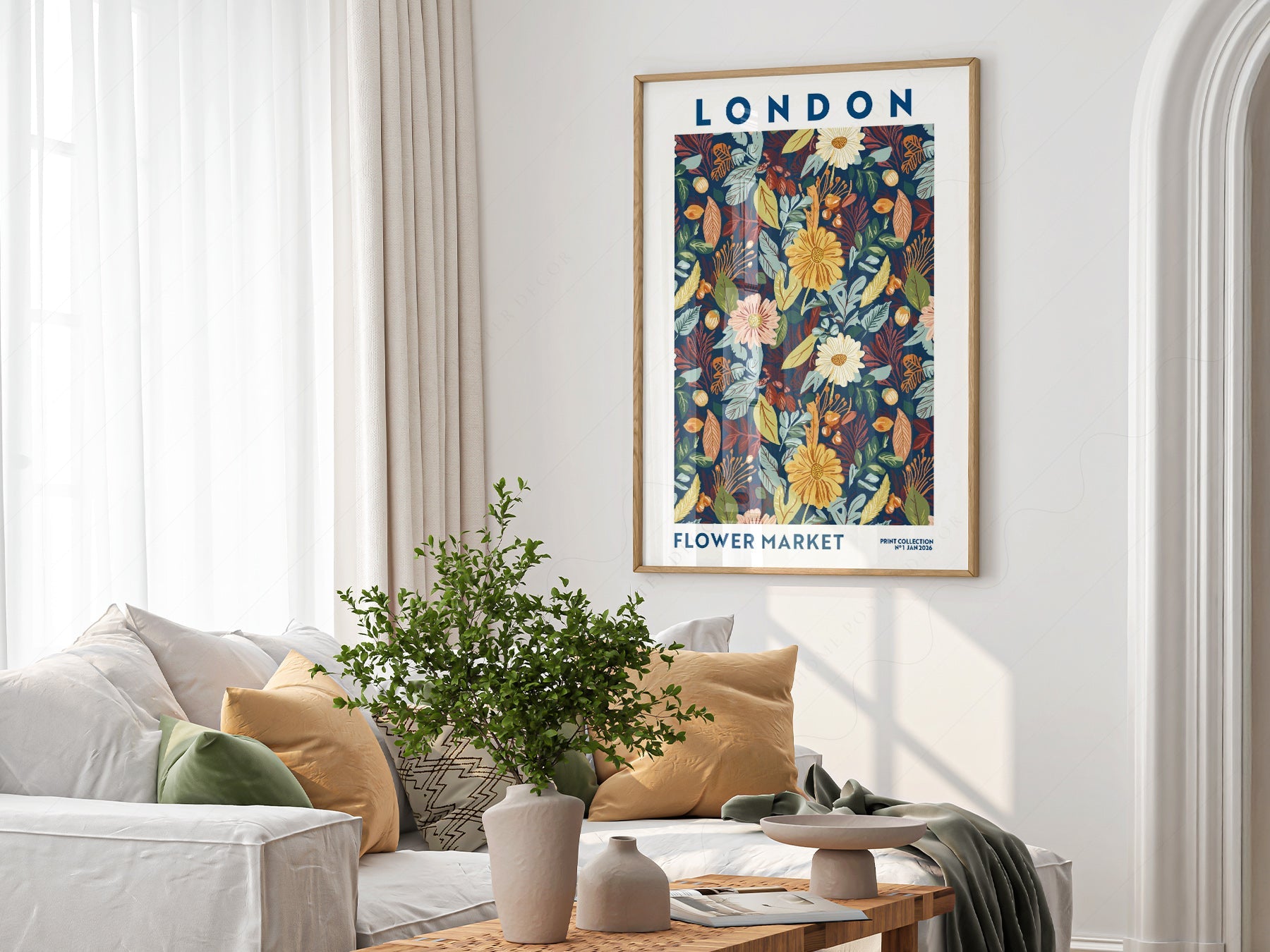 London Flower Market Print – Botanical Wall Art Autumn Floral Poster