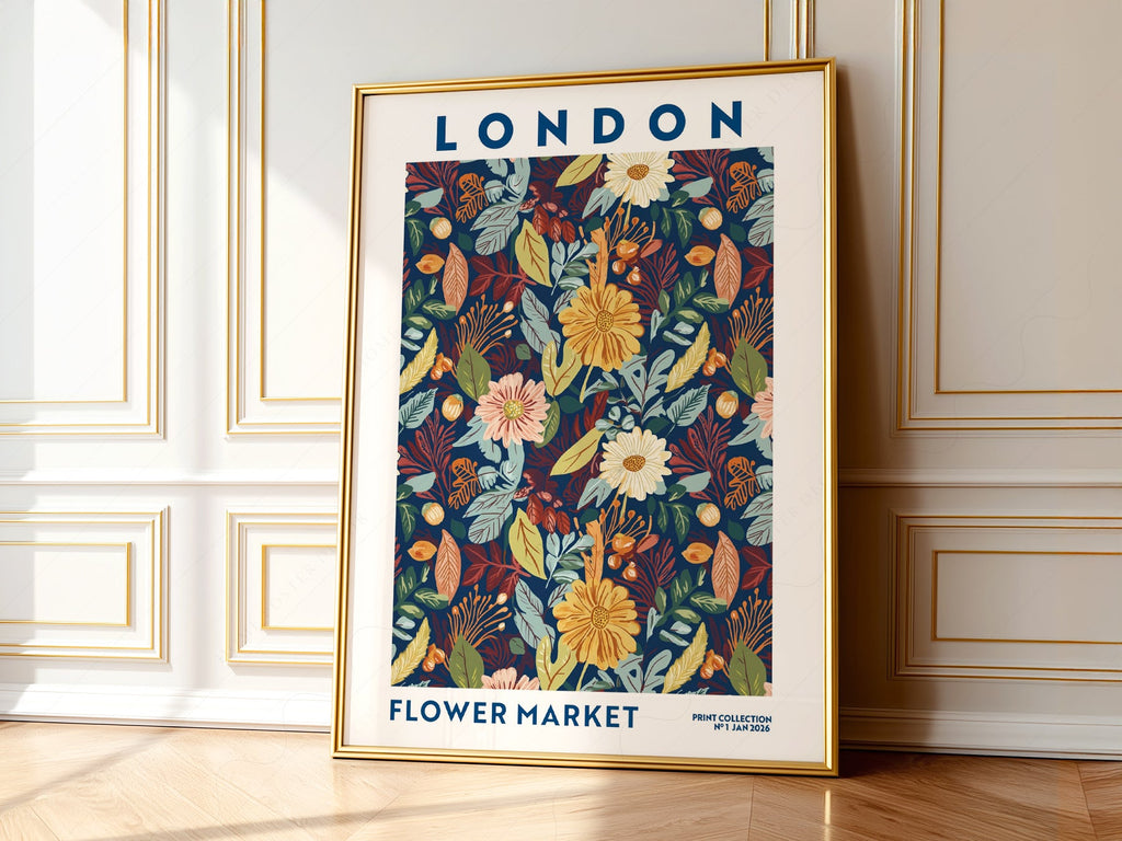 London Flower Market Print – Botanical Wall Art Autumn Floral Poster