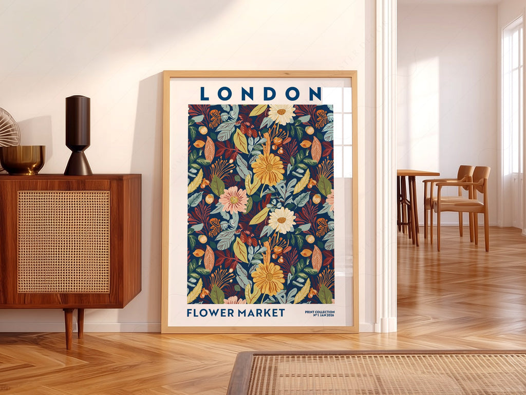 London Flower Market Print – Botanical Wall Art Autumn Floral Poster