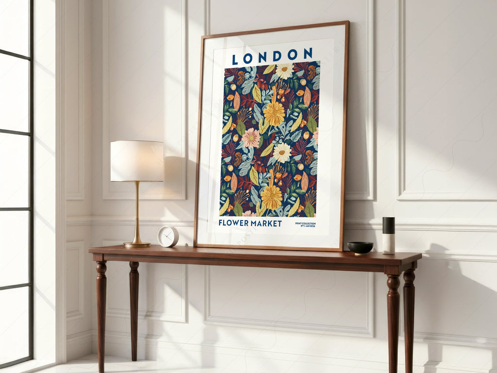 London Flower Market Print – Botanical Wall Art Autumn Floral Poster
