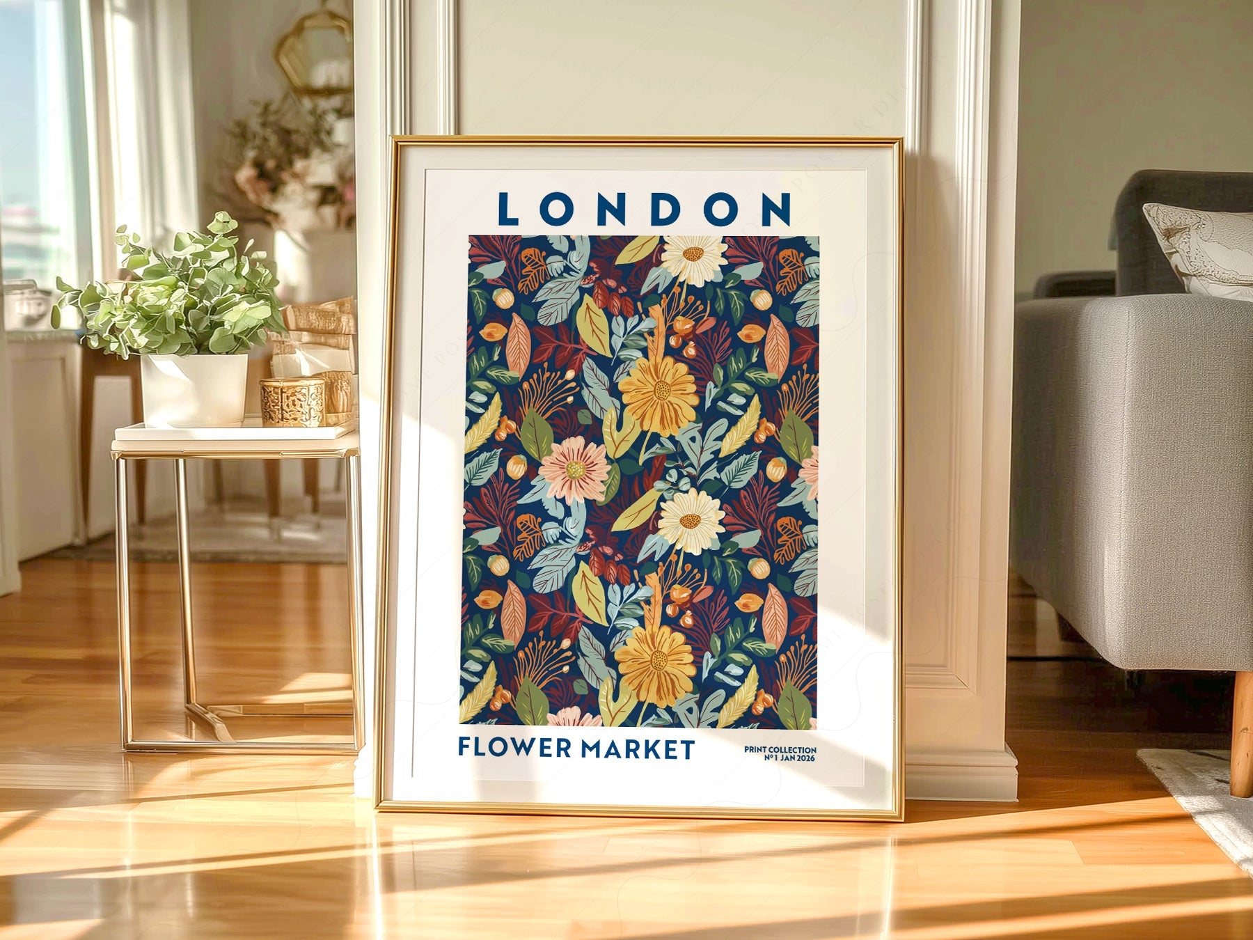 London Flower Market Print – Botanical Wall Art Autumn Floral Poster