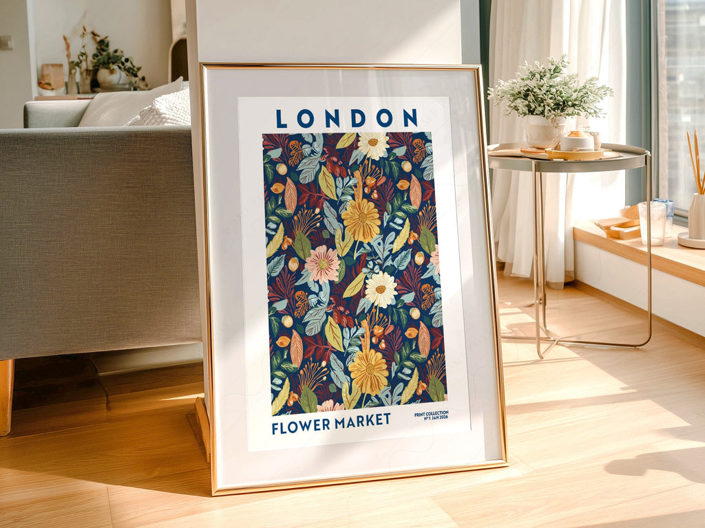 London Flower Market Print – Botanical Wall Art Autumn Floral Poster