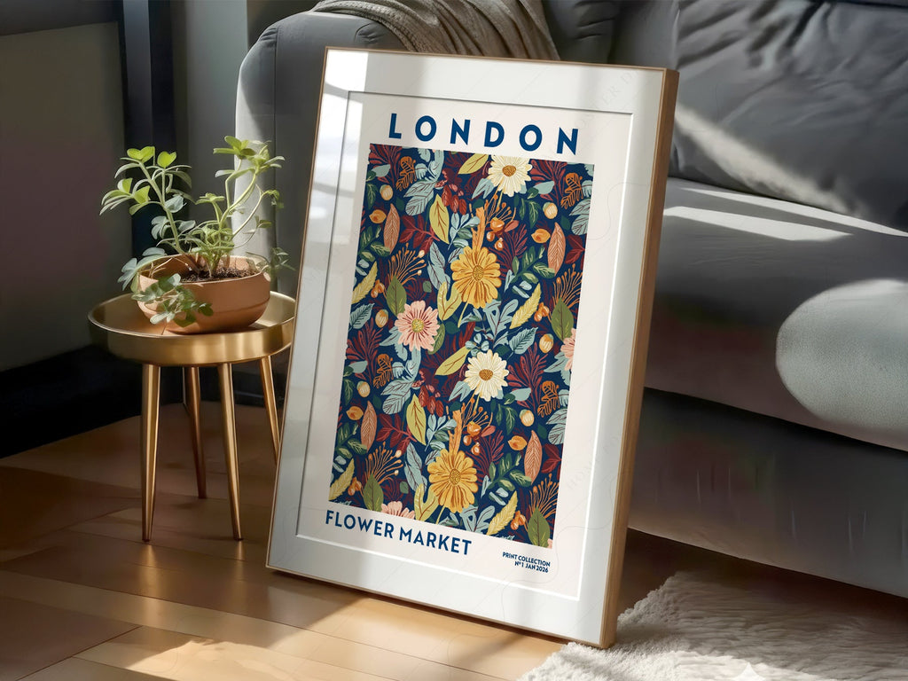 London Flower Market Print – Botanical Wall Art Autumn Floral Poster
