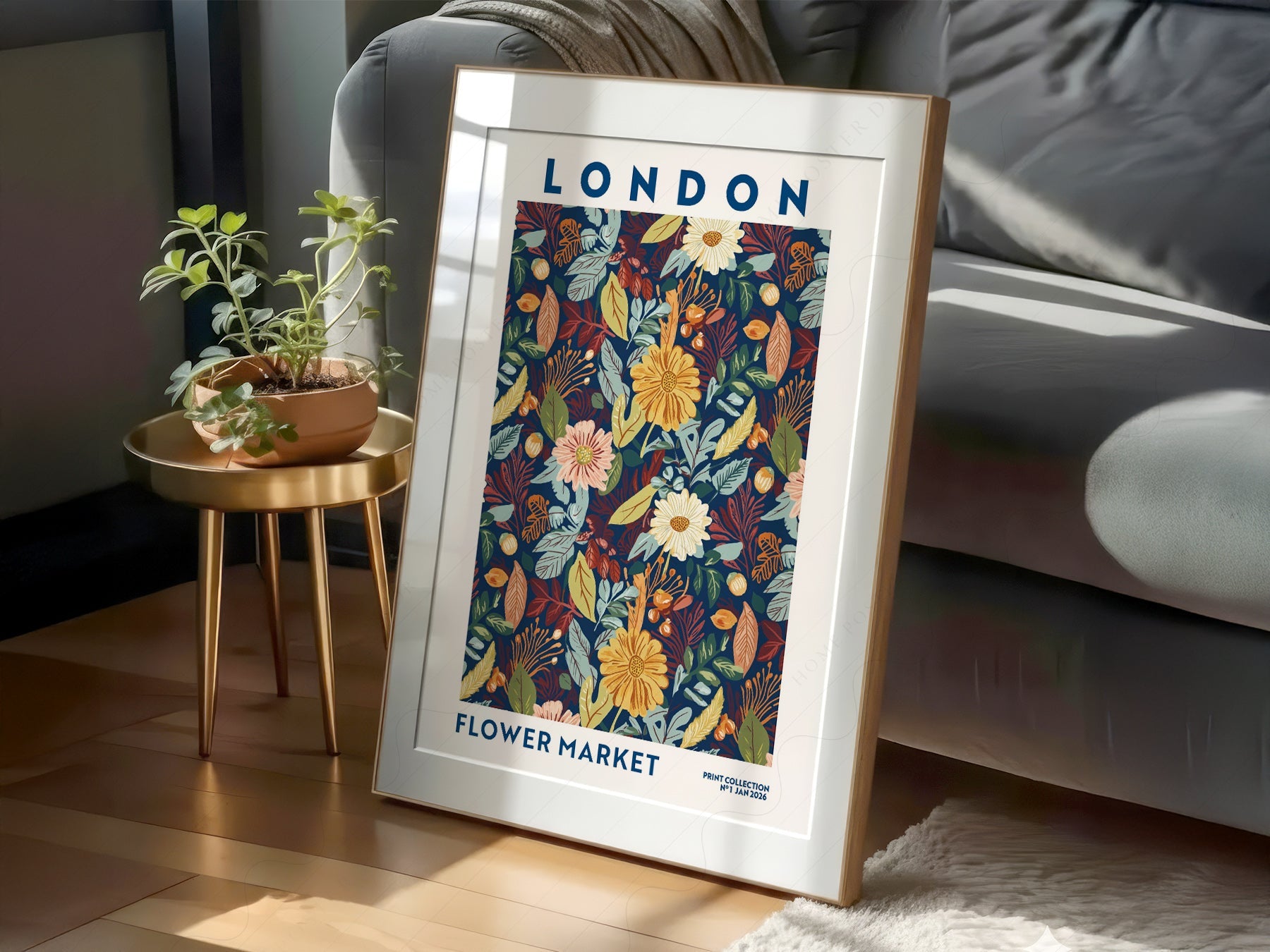 London Flower Market Print – Botanical Wall Art Autumn Floral Poster