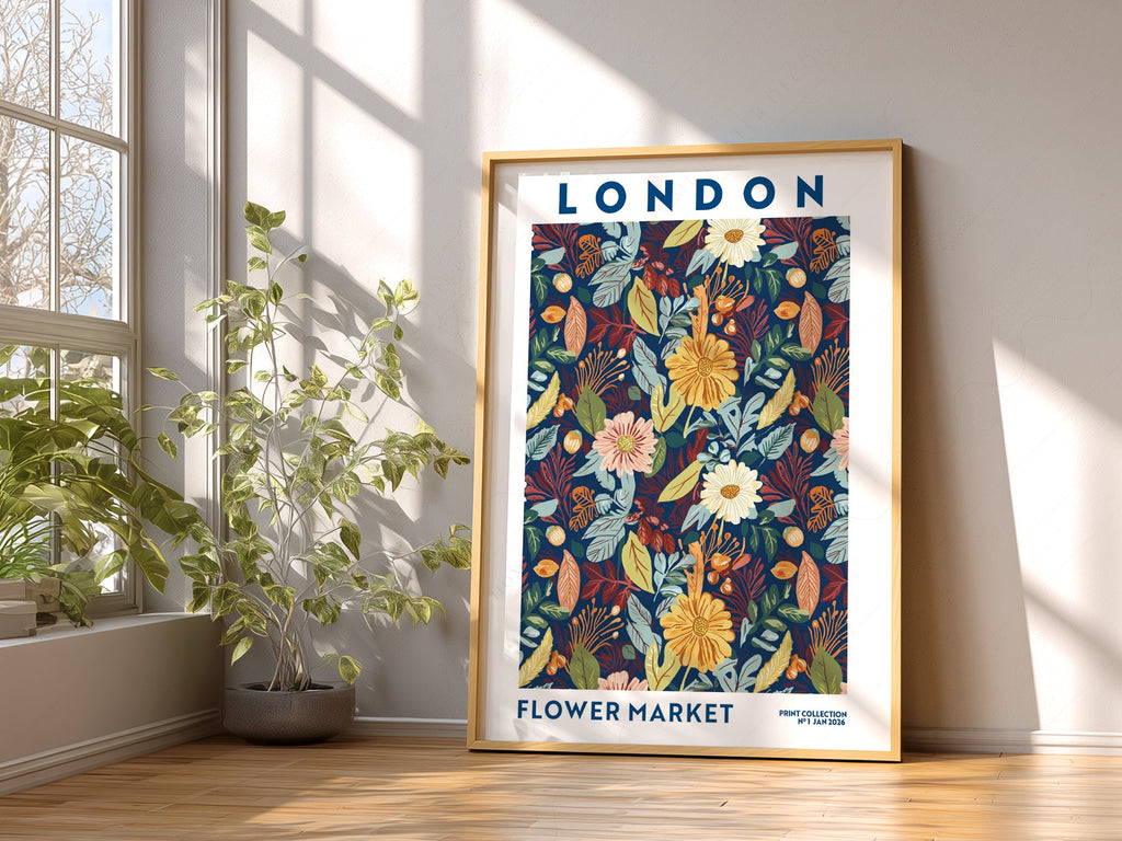 London Flower Market Print – Botanical Wall Art Autumn Floral Poster
