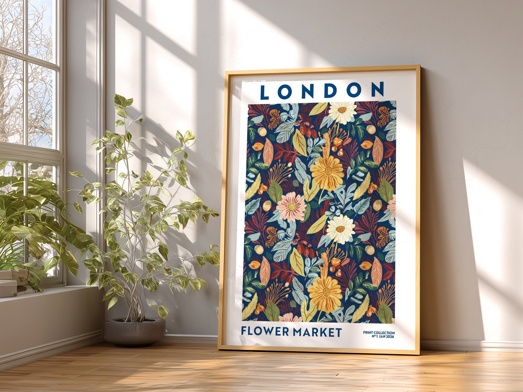 London Flower Market Print – Botanical Wall Art Autumn Floral Poster
