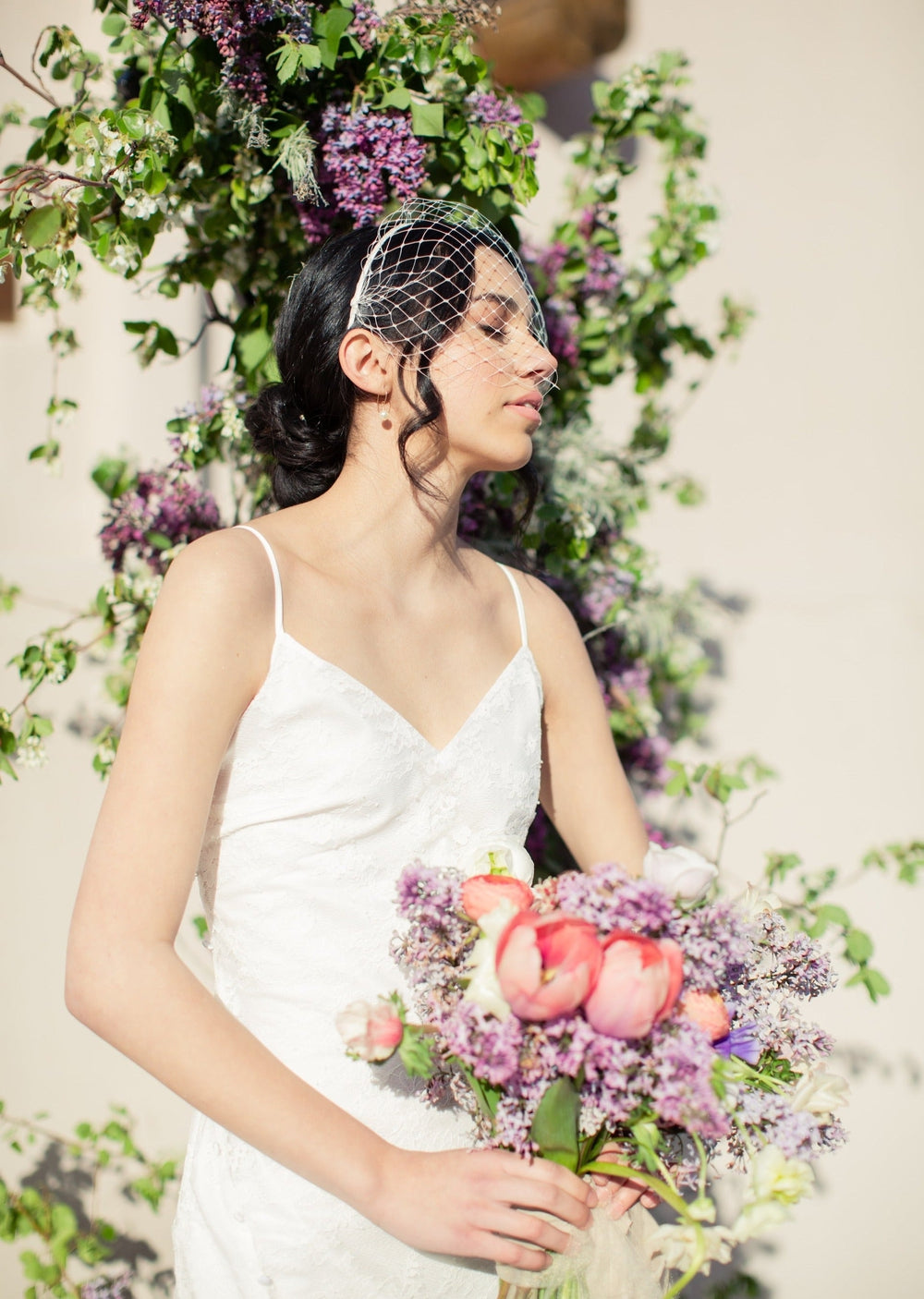 SARAH Ivory Bridal Birdcage Veil on Headband