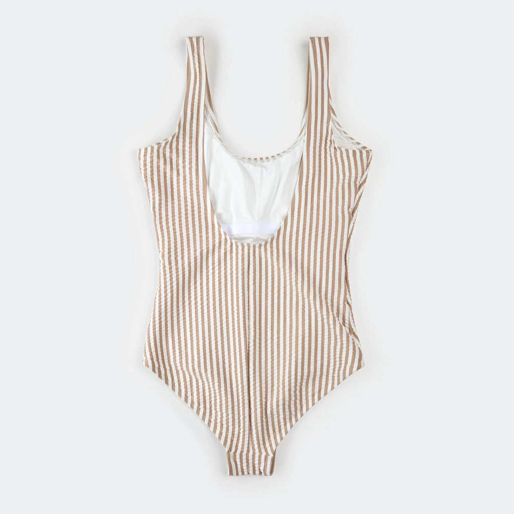 Women's One-Piece Swimsuit | Taupe Stripe Seersucker | Petit Lem