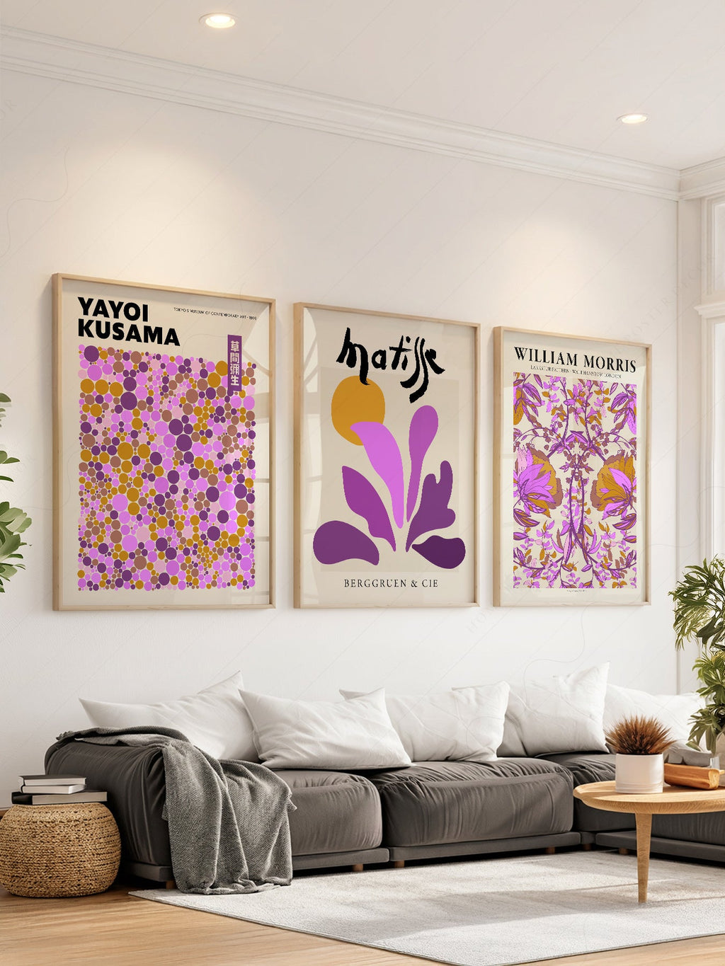 Matisse Morris Kusama Set of 3 Prints – Purple Gallery Wall Art Decor