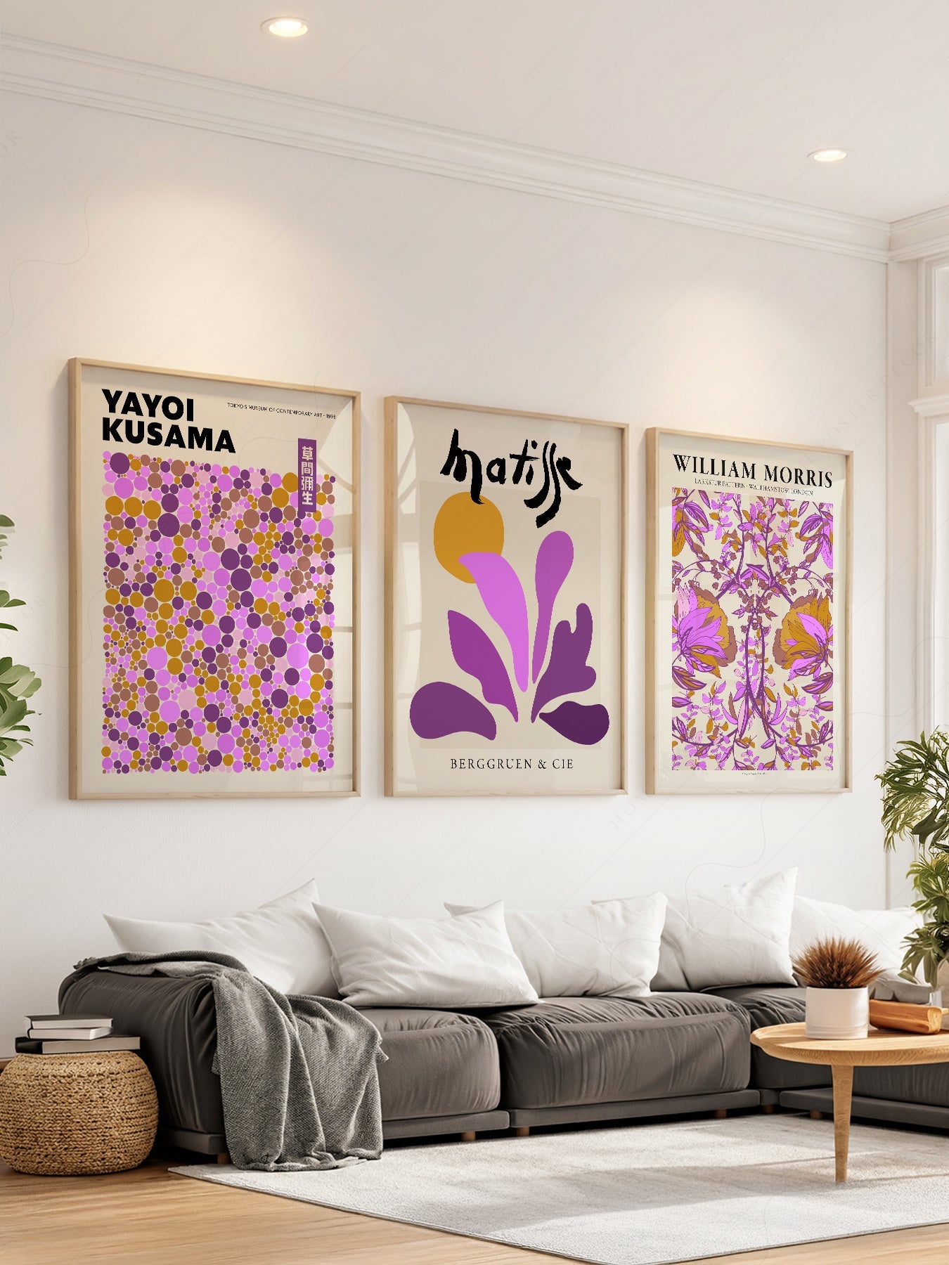 Matisse Morris Kusama Set of 3 Prints – Purple Gallery Wall Art Decor