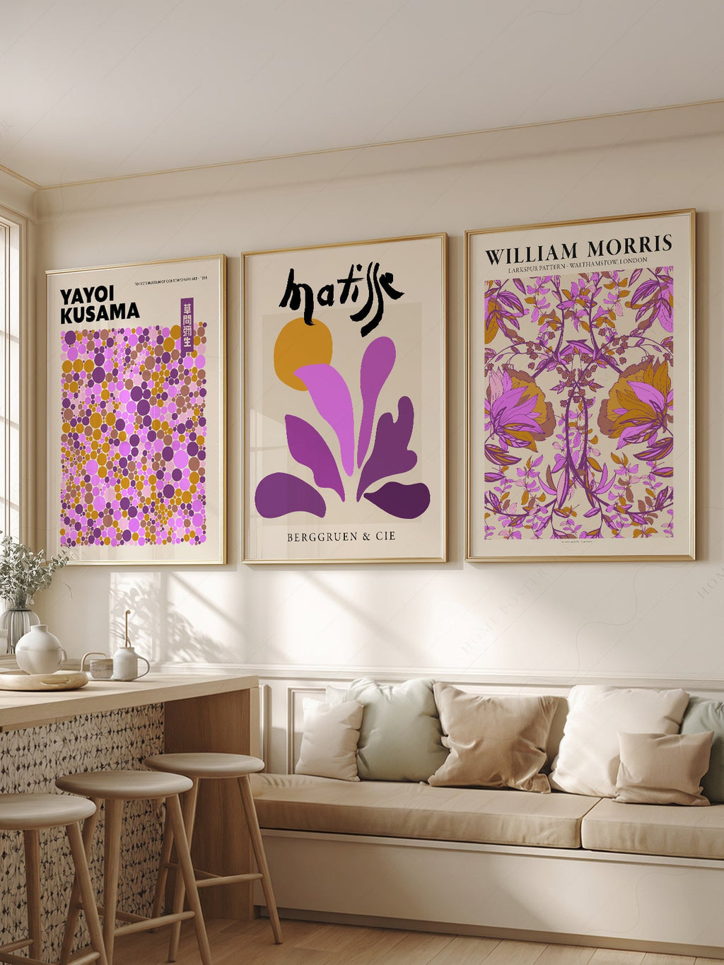 Matisse Morris Kusama Set of 3 Prints – Purple Gallery Wall Art Decor