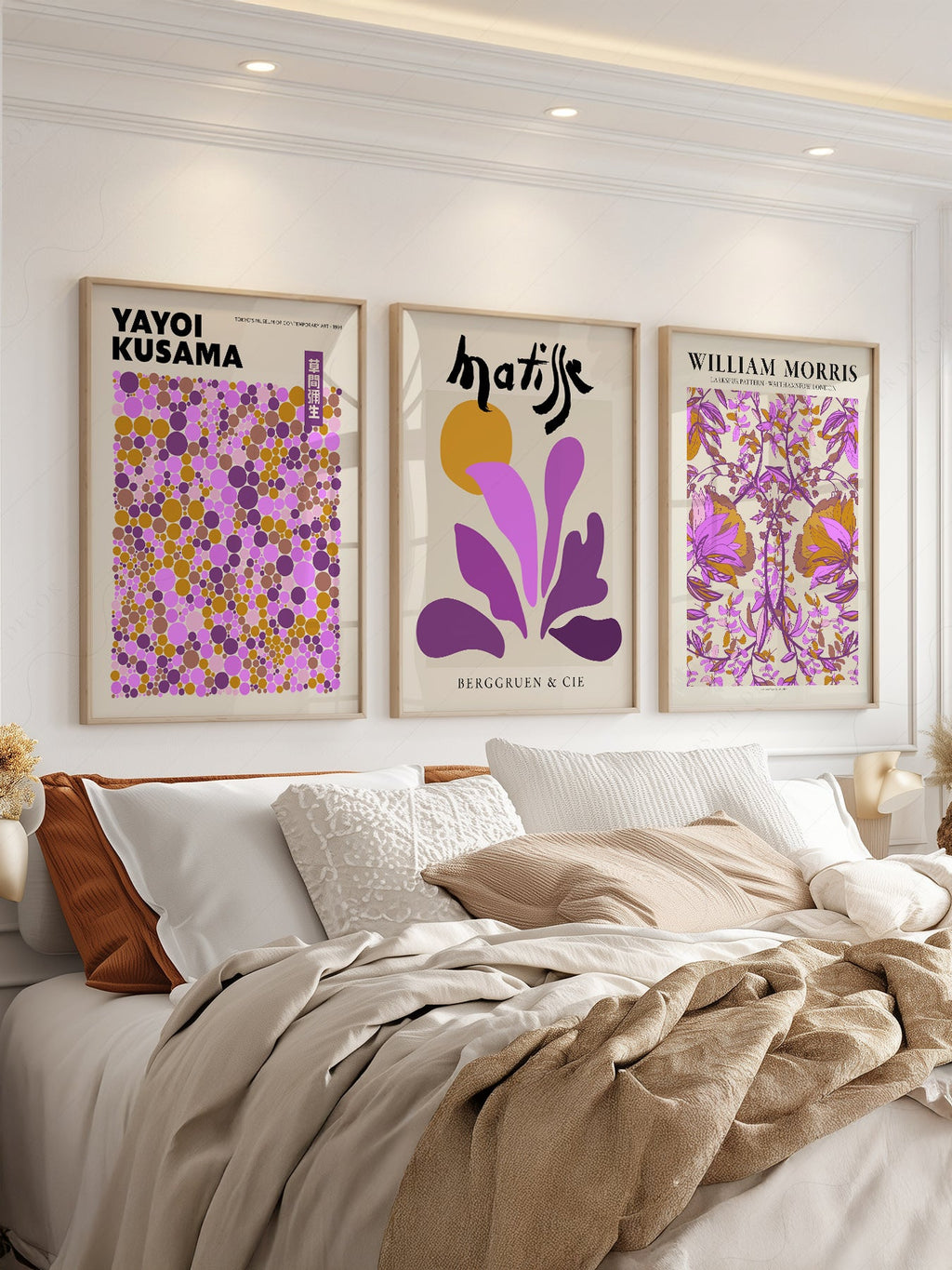 Matisse Morris Kusama Set of 3 Prints – Purple Gallery Wall Art Decor