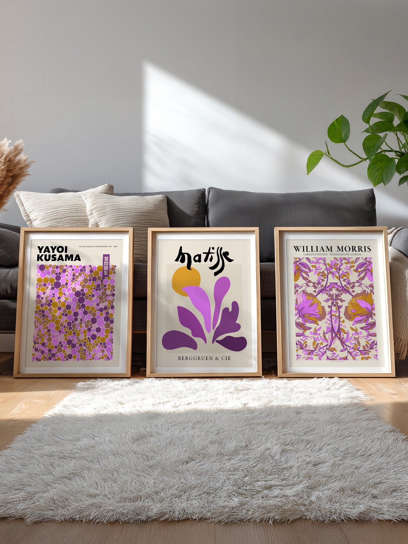 Matisse Morris Kusama Set of 3 Prints – Purple Gallery Wall Art Decor