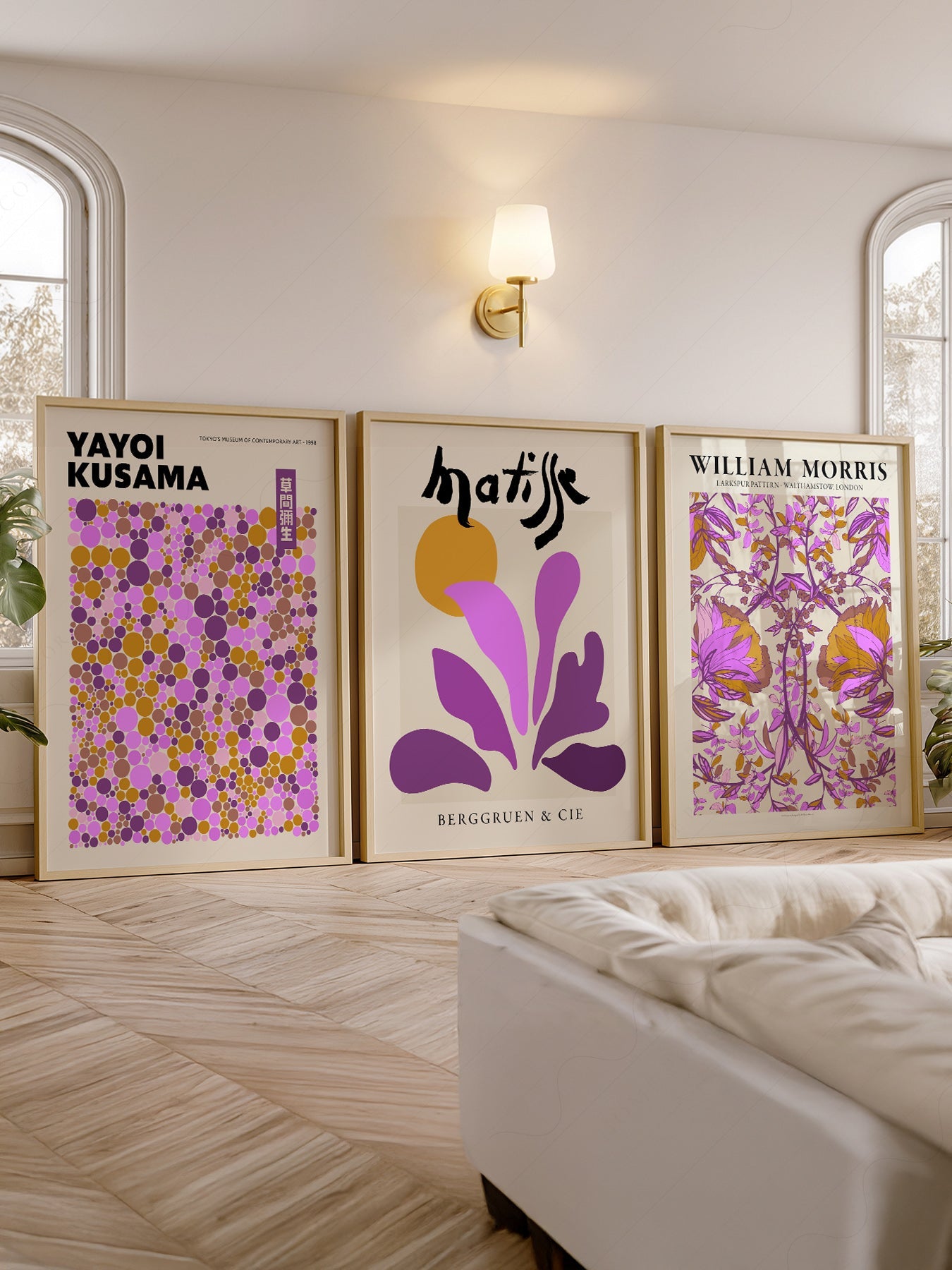 Matisse Morris Kusama Set of 3 Prints – Purple Gallery Wall Art Decor