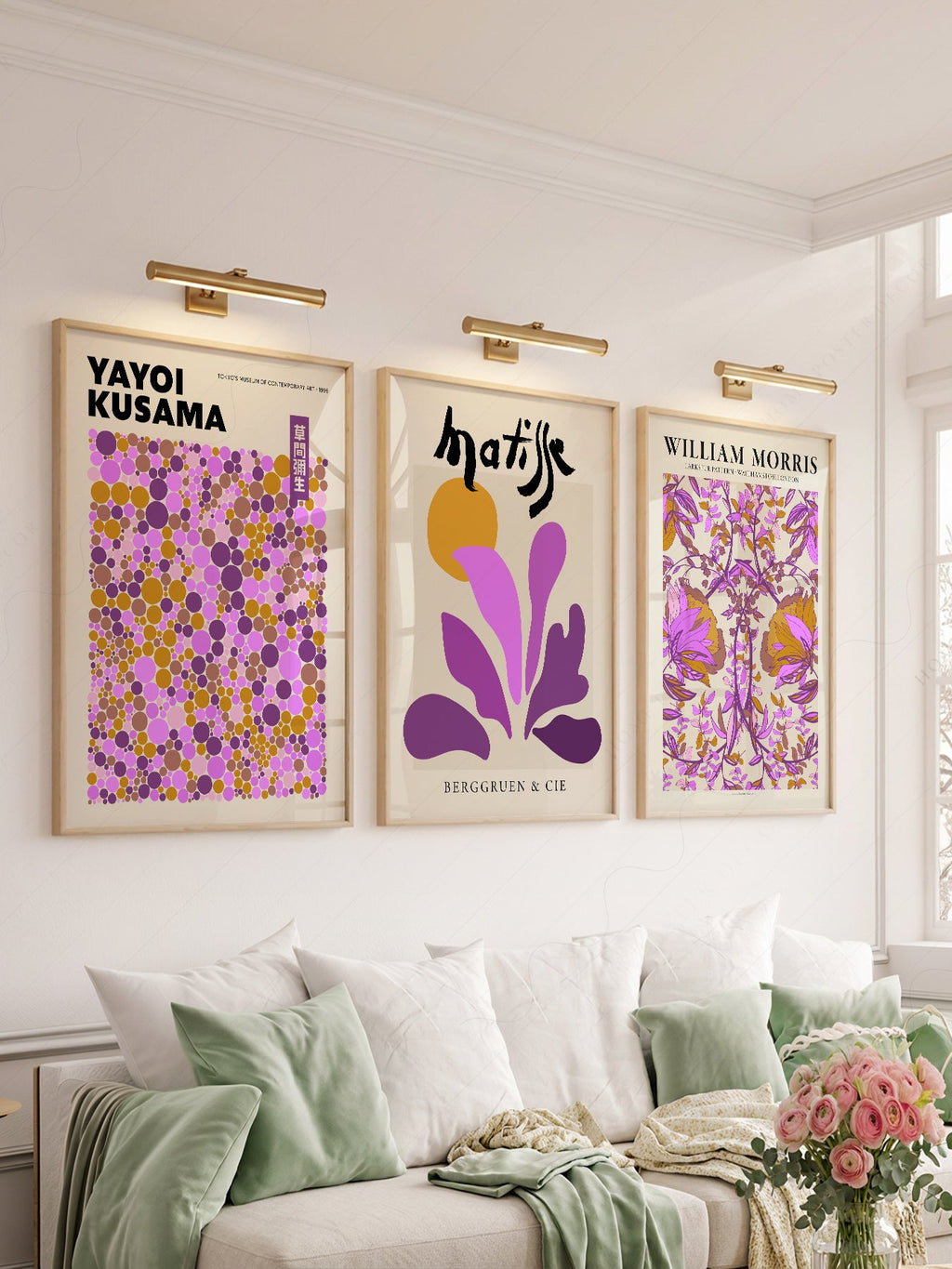 Matisse Morris Kusama Set of 3 Prints – Purple Gallery Wall Art Decor