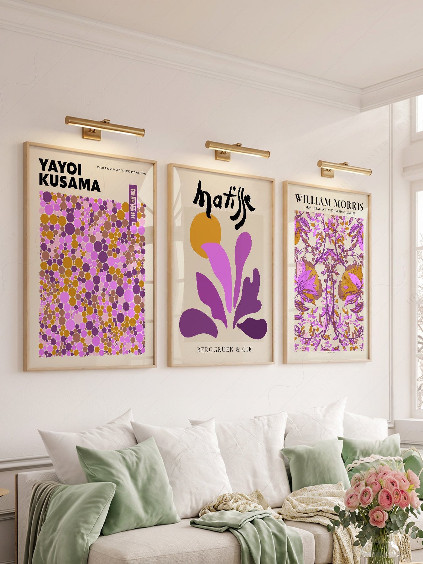 Matisse Morris Kusama Set of 3 Prints – Purple Gallery Wall Art Decor