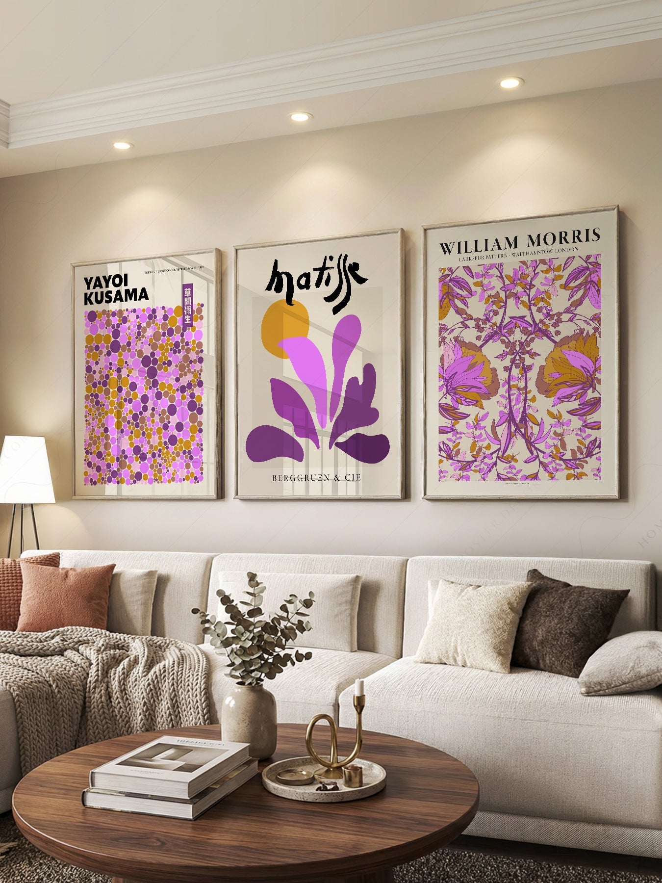 Matisse Morris Kusama Set of 3 Prints – Purple Gallery Wall Art Decor